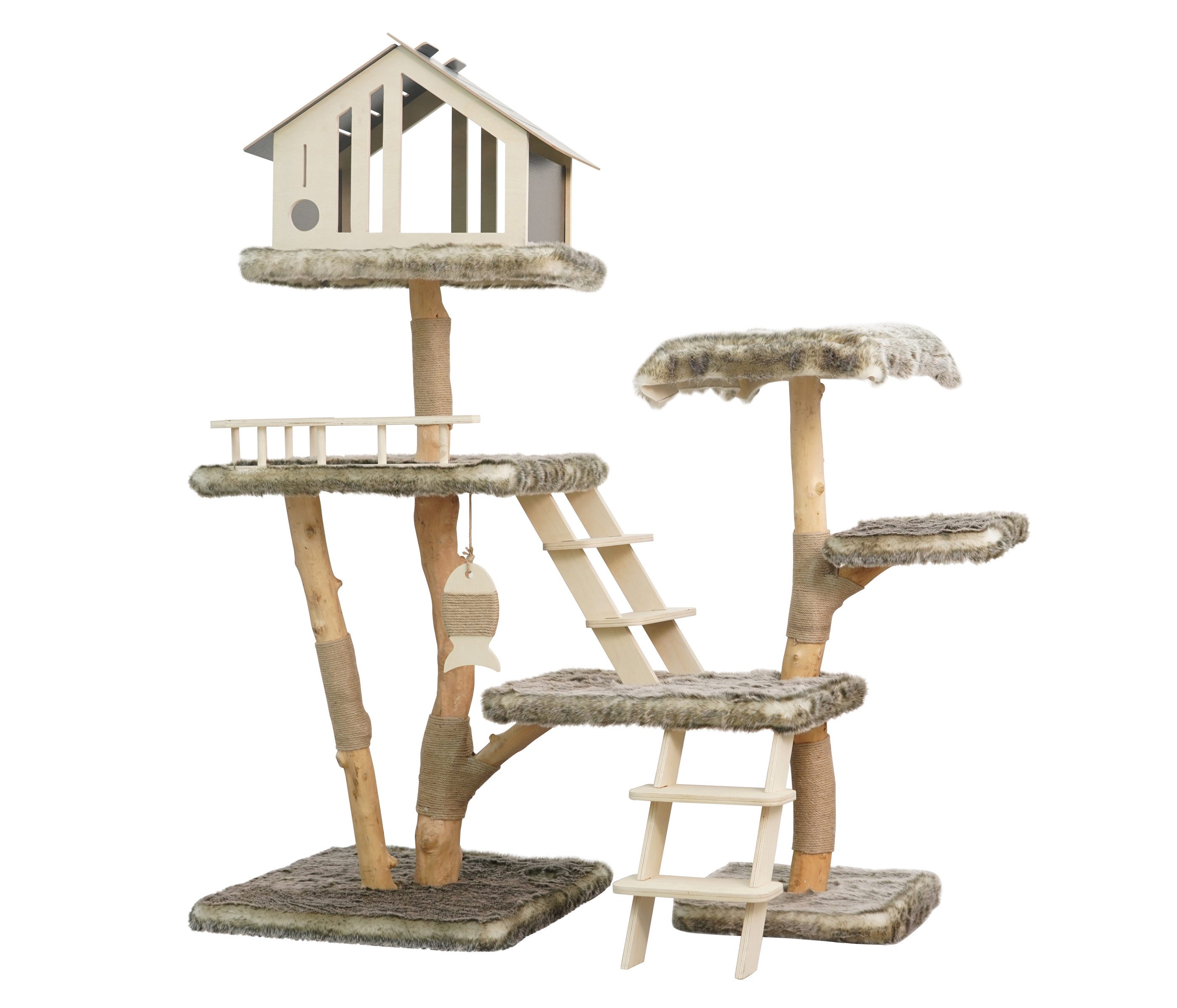 Dehner Kratzbaum Kratzmöbel Lovely, 162 x 142 x 71 cm, Holz / Plüsch / Jute, Katzenmöbel mit versch. Ebenen, Kuschelhöhle und Kratzflächen