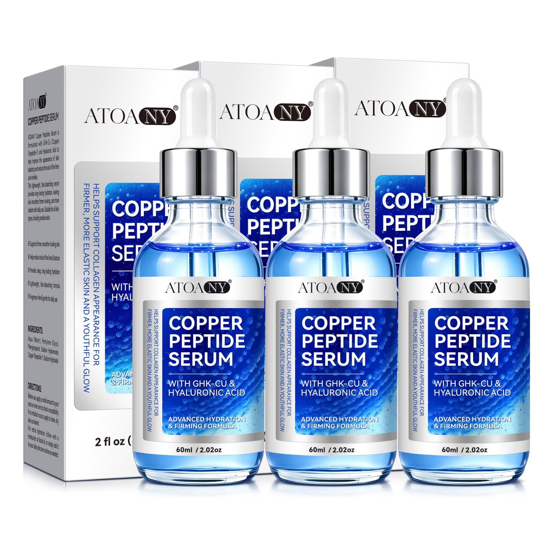 P-Beauty Cosmetic Accessories Gesichtsserum Kupferpeptid Copper Peptide Serum GHK-CU Hyaluronsäure Anti Aging, 3-tlg., Falten, Fatigue/Müdigkeit, Festung, Flüssigkeitszufuhr