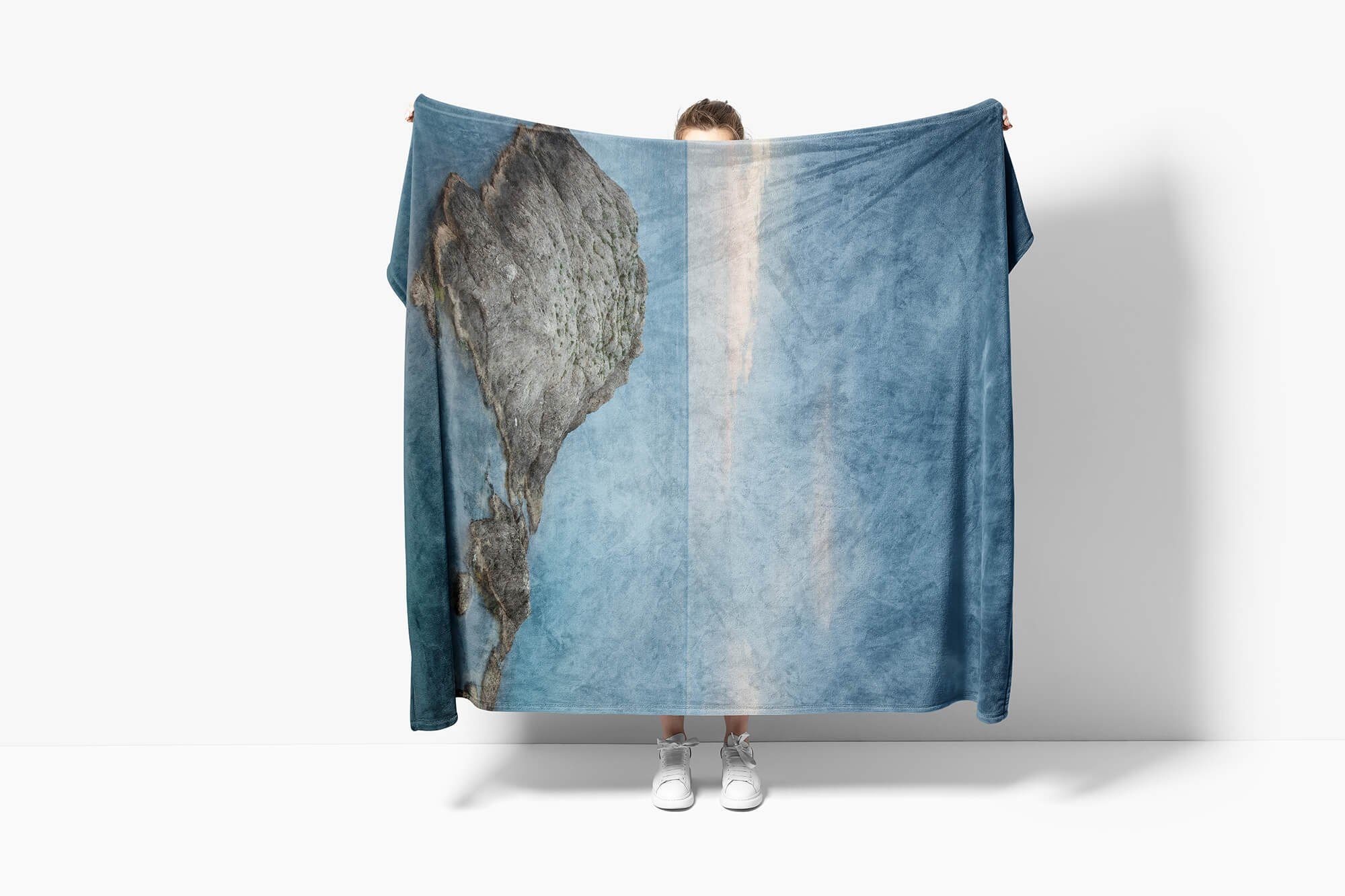 Kuscheldecke mit Strandhandtuch Handtücher Handtuch Baumwolle-Polyester-Mix Fotomotiv Art Meer Sinus Handtuch Saunatuch Horizont Frie, (1-St),