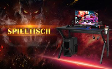 COSTWAY Gamingtisch, mit Kopfhörerhaken & Tassenhalter & Kabelmanagement