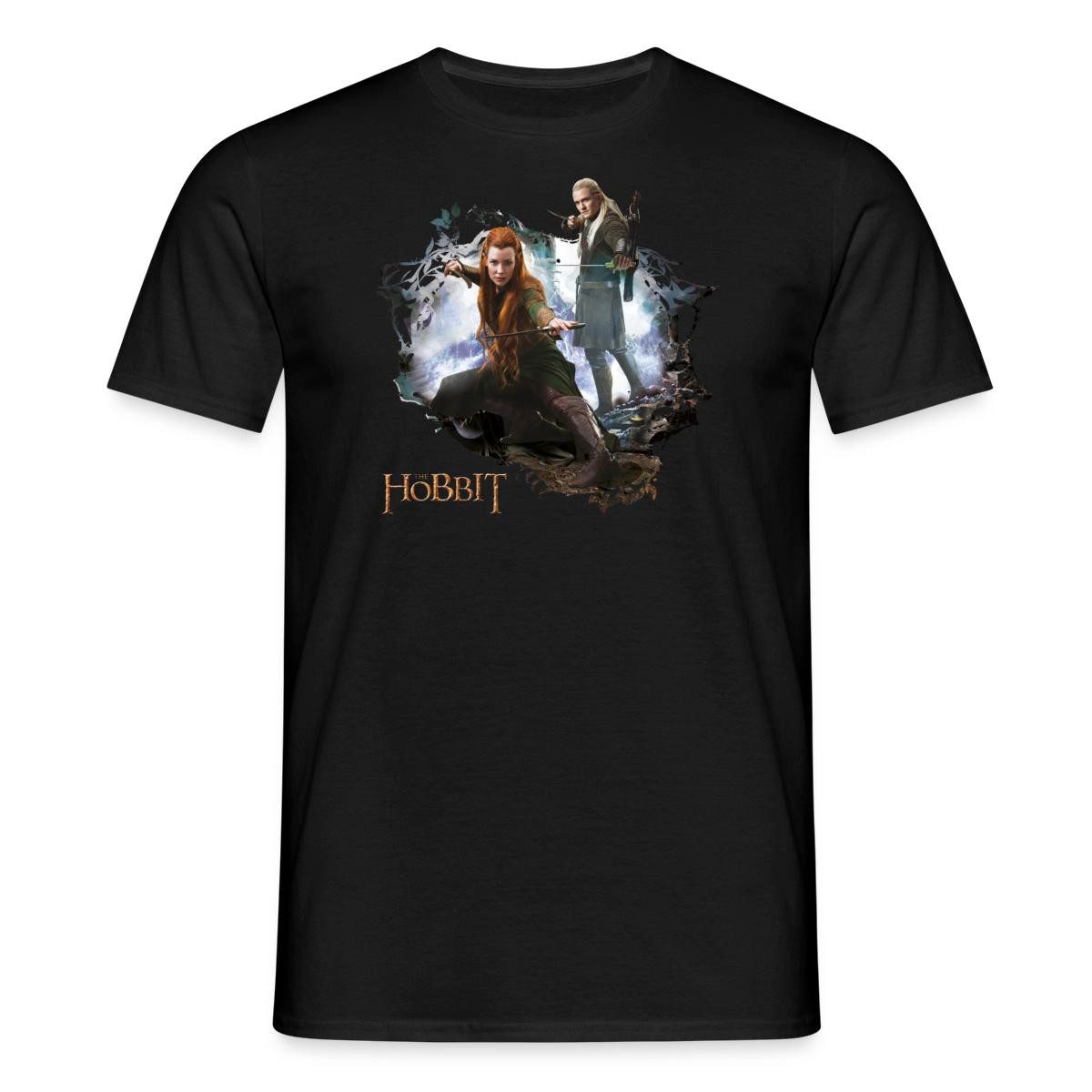Spreadshirt T-Shirt Der Hobbit Logo Mit Elben Tauriel Und Legolas Männer T-Shirt (1-tlg)