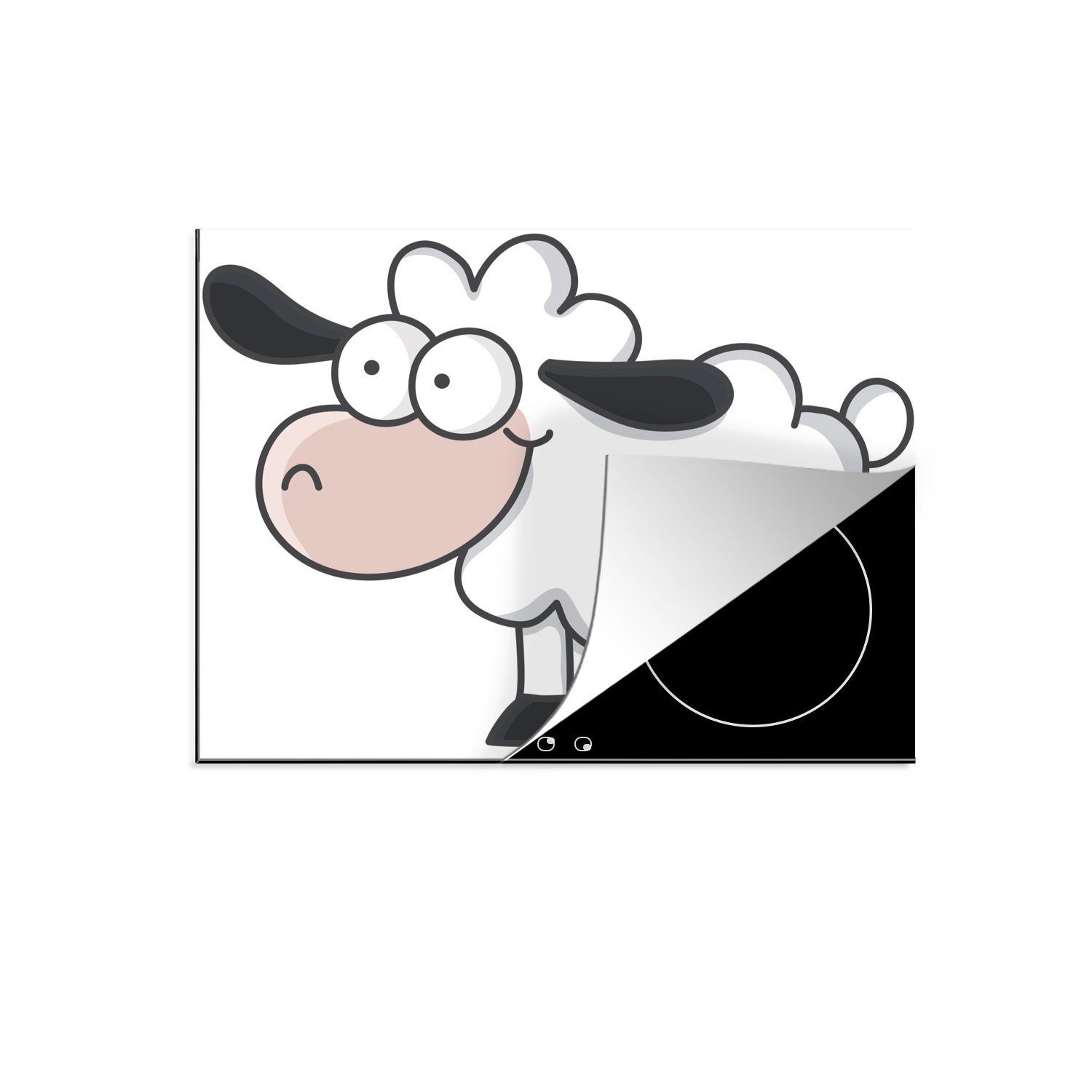 MuchoWow Herdblende-/Abdeckplatte Eine Illustration eines glücklichen Schafes, Vinyl, (1 tlg), 70x52 cm, Mobile Arbeitsfläche nutzbar, Ceranfeldabdeckung