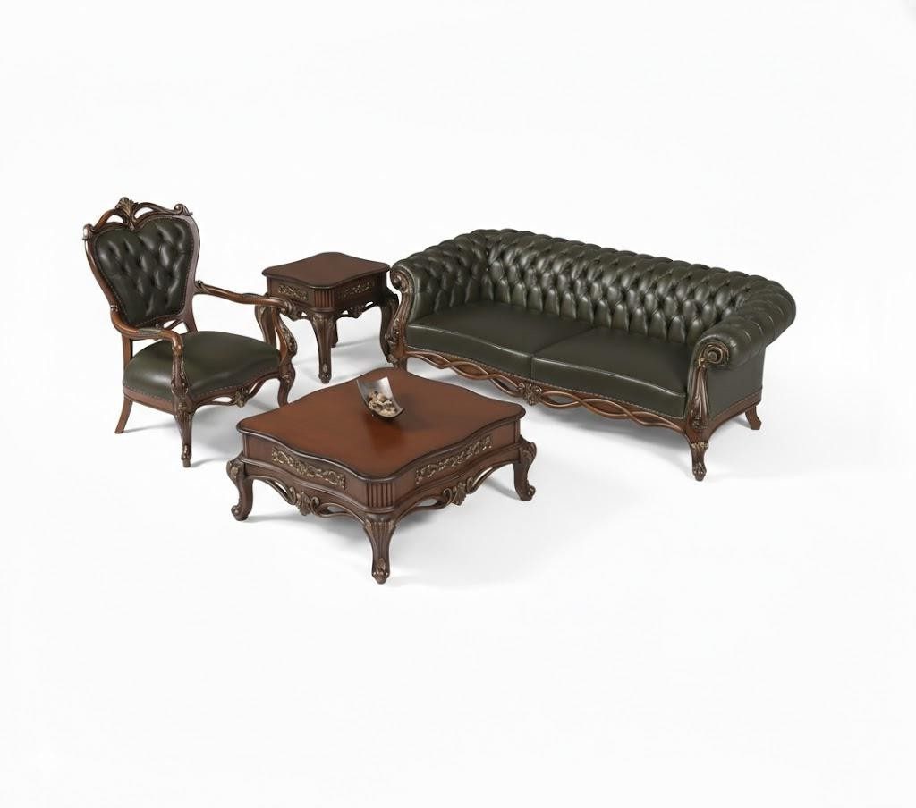 Xlmoebel Chesterfield-Sofa Elegantes Chesterfield Sofa im klassischen Design für Ihr Wohnzim, Sitzgarnitur 4 Teile, Made in Europa