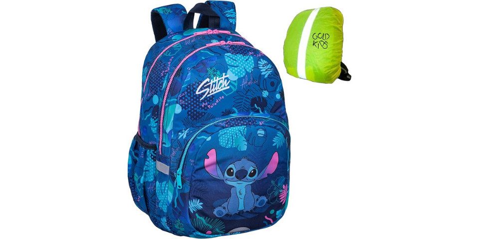 GOLDKIDS Schulrucksack Rucksack (Teenager Kinderrucksack für, Jungen und Mädchen mit), Stitch Motiv - Regenschutz
