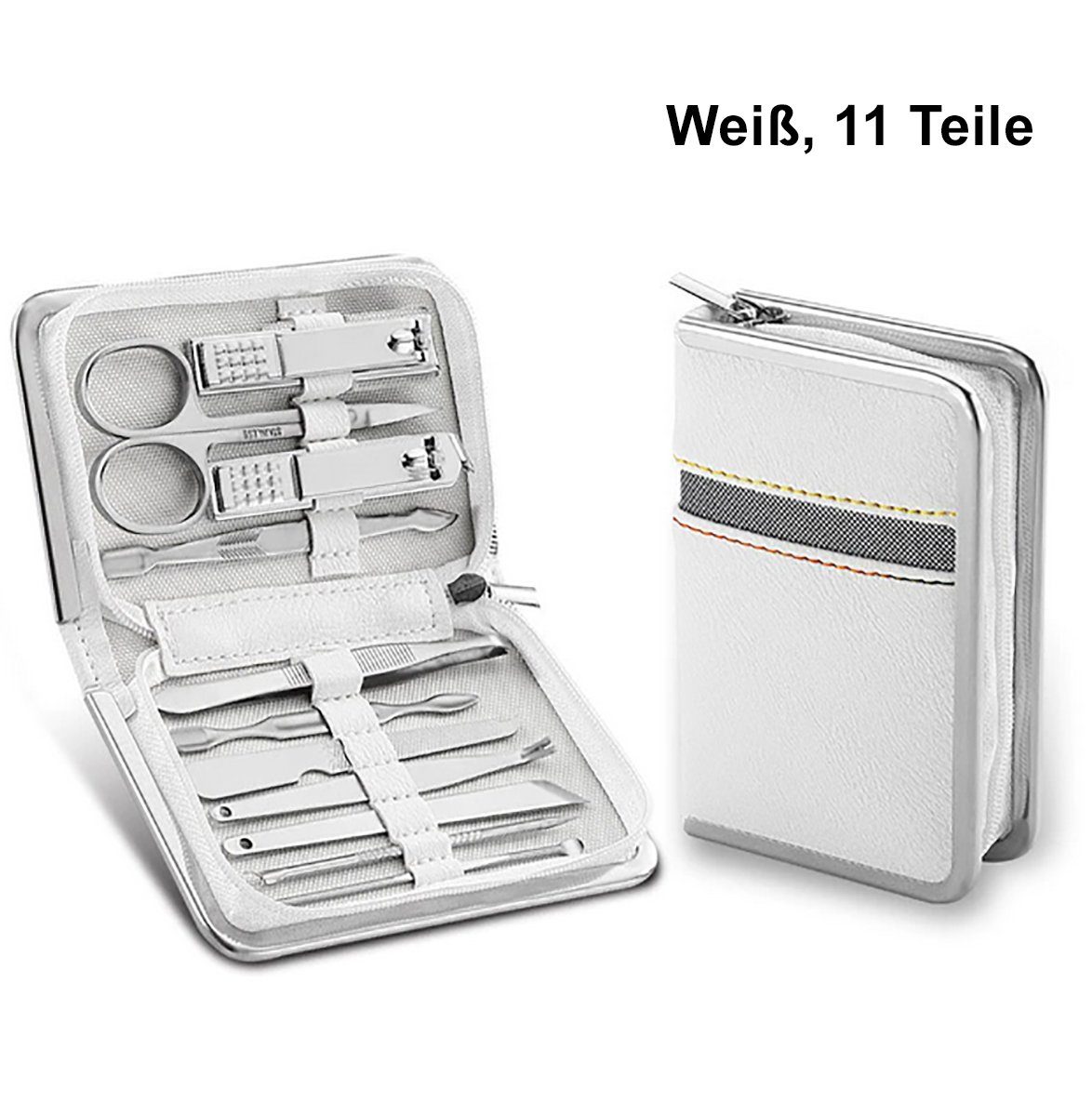 TPFBeauty Maniküre-Pediküre-Set Nagel Set mit Aufbewahrungs-Etui, 11-tlg., Nagelschere, Nagelknipser, Pinzette uvm., Edelstahl Maniküre Set Pediküre Set - Weiß