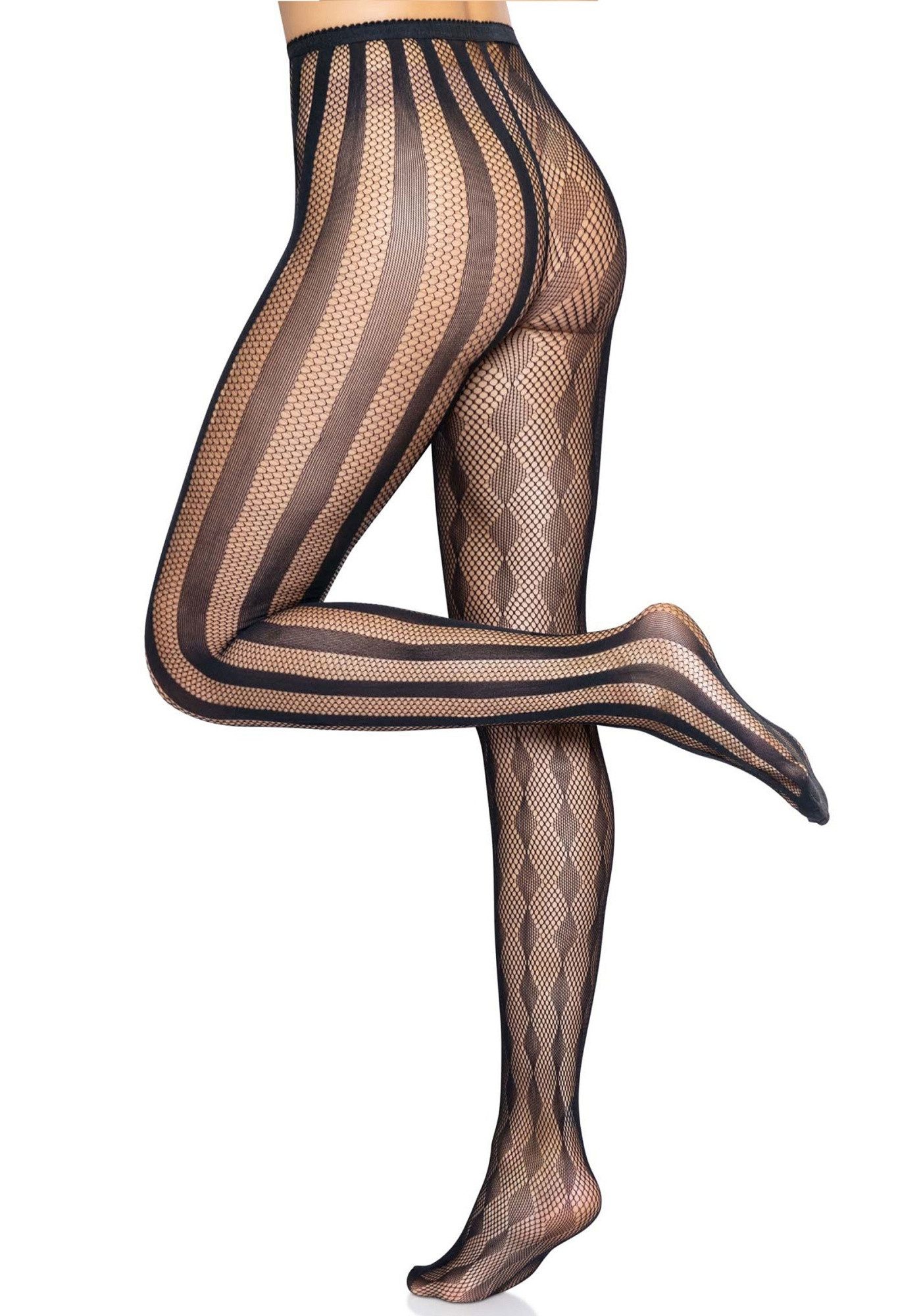 Leg Avenue Netzstrumpfhose Harlekin Netz-Strumpfhose mit Muster - schwarz (1 St) transparent