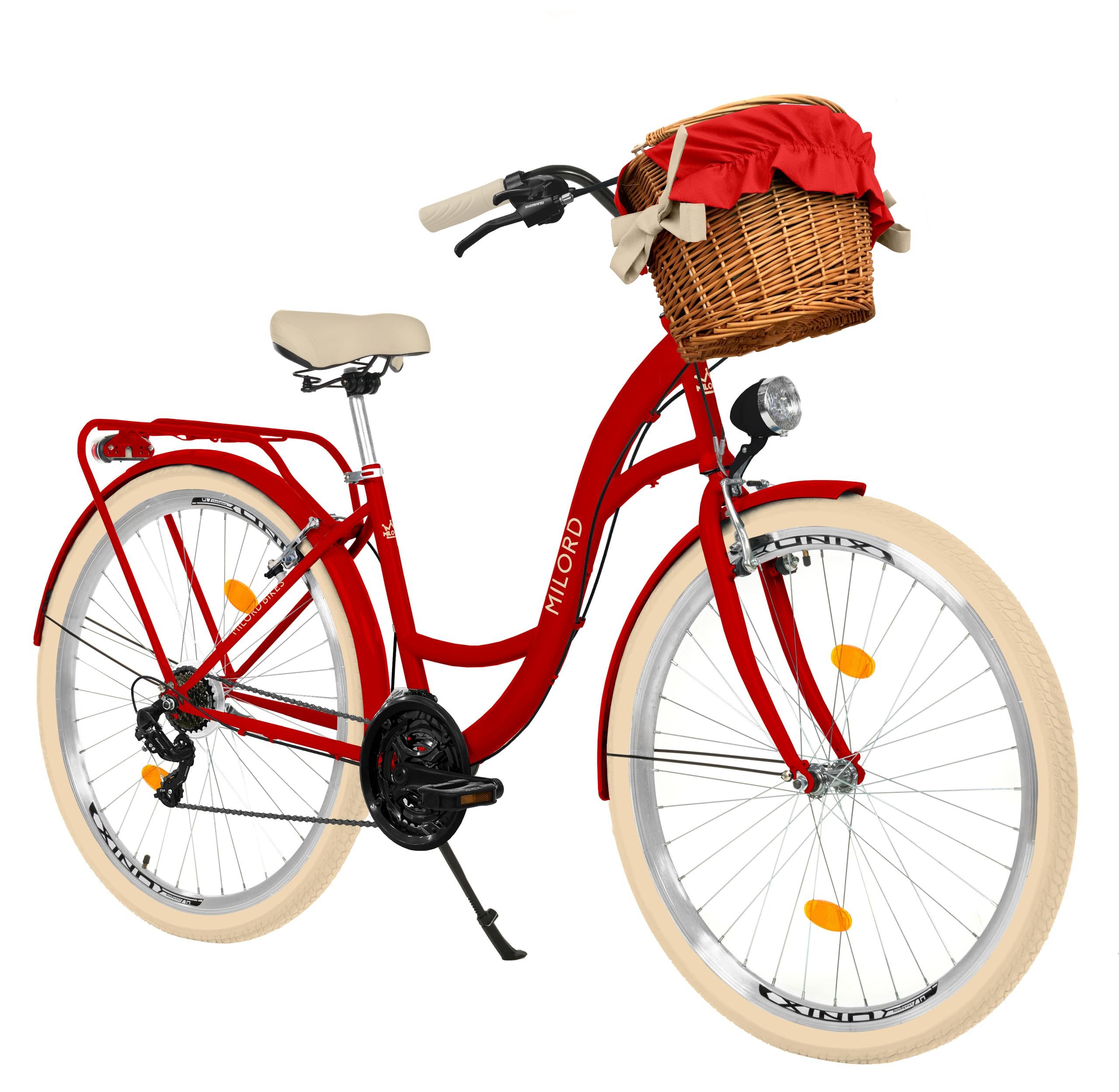 Milord Cityrad Damenfahrrad Citybike Mit Weidenkorb Fahrrad, 26/28 Zoll, 21-Gang, 21 Gang, (Fahrradständer, Gepäckträger, Klingel, Korb, Kotflügel)