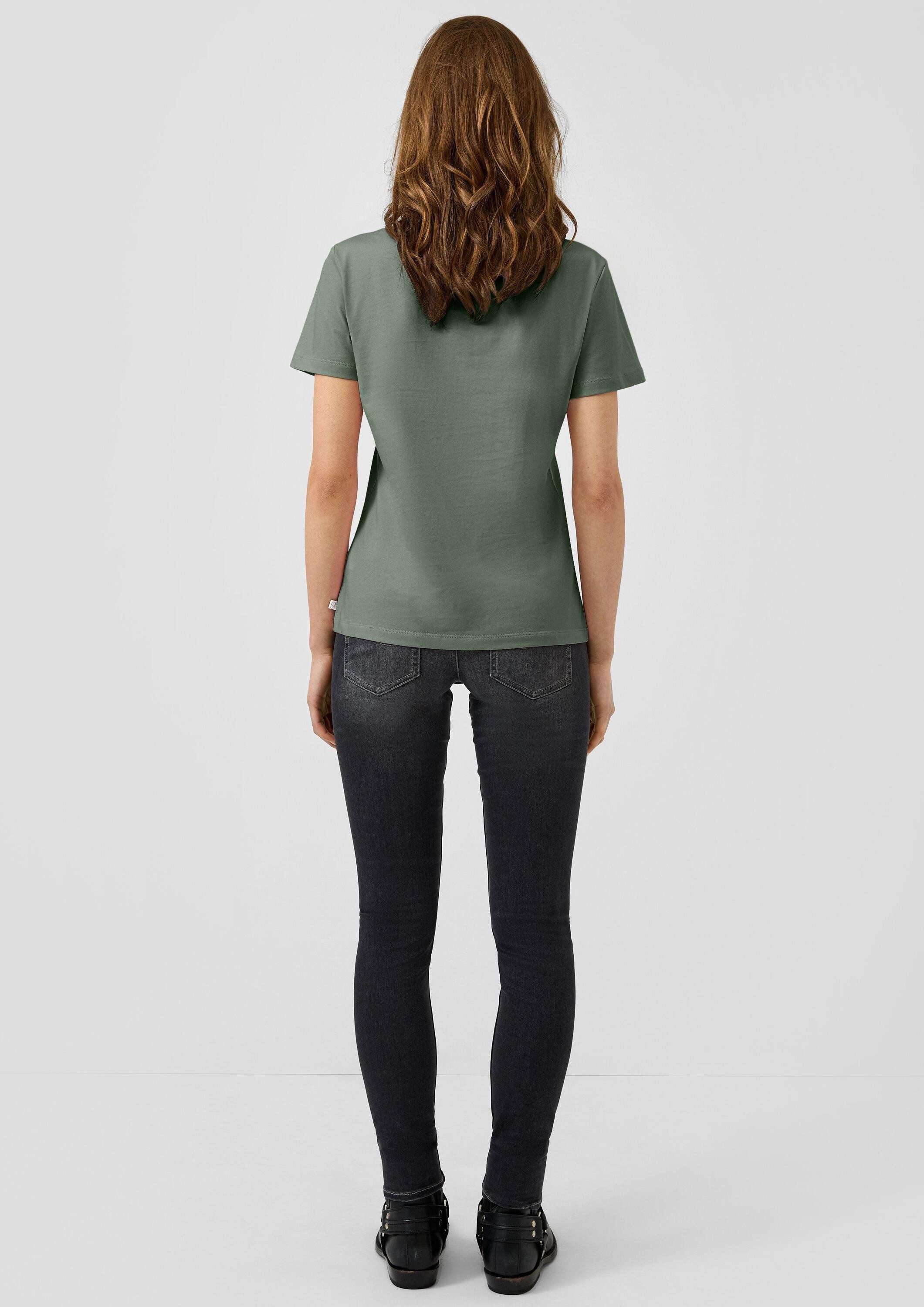 QS Kurzarmshirt T-Shirt Bauwollshirt mit Stickerei