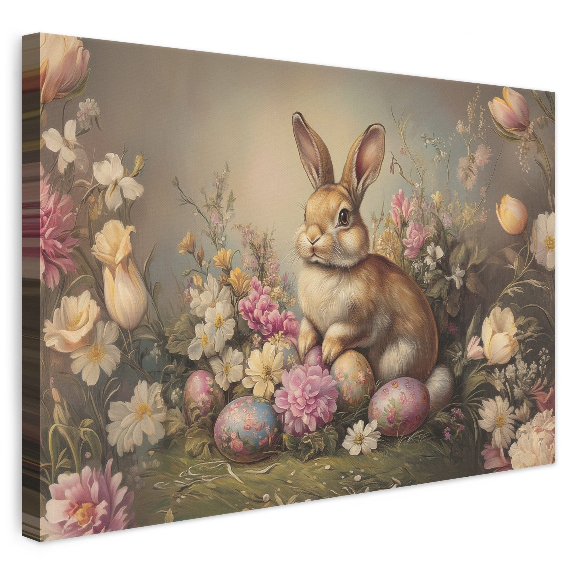 OneMillionCanvasses® Leinwandbild Hase - Stilleben - Blumen - Ostern Deko, Fotodruck (1 St), Leinwand Bilder Klein, Wand Dekoration Aesthetic 30x20 cm