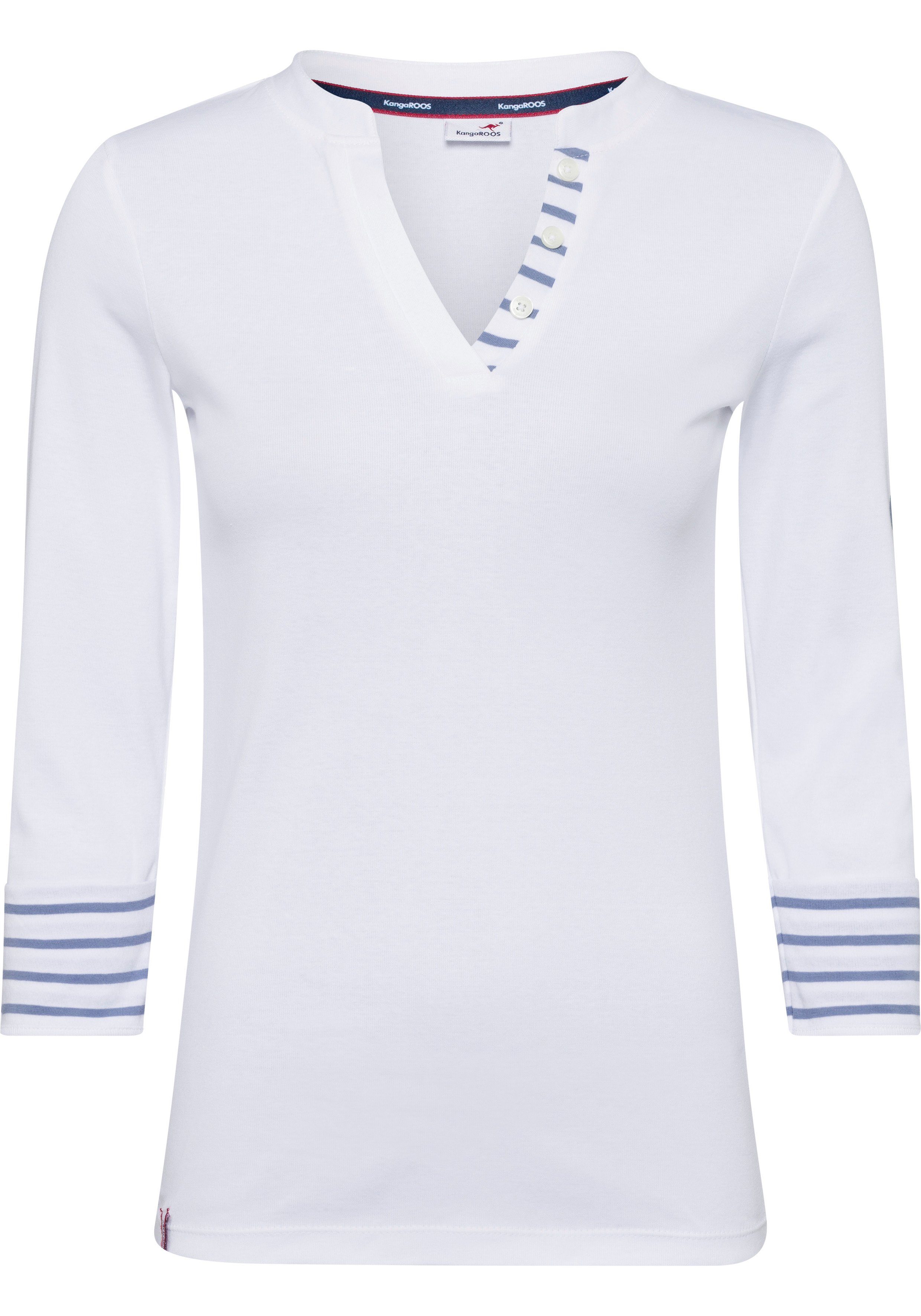 am 3/4-Arm-Shirt mit KangaROOS weiß-blau großem Markenschriftzug Arm