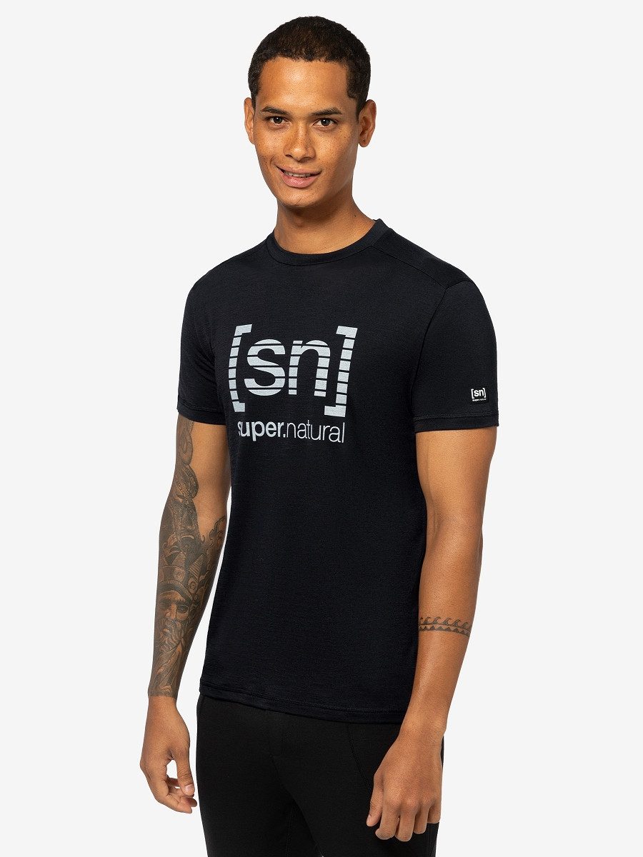 SUPER.NATURAL T-Shirt für Herren, Merino GRID LOGO gestreift, atmungsaktiv