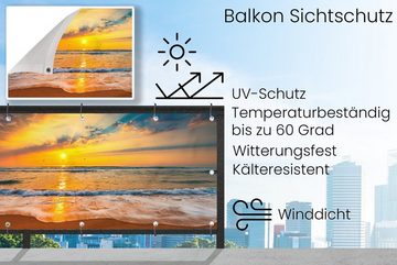 MuchoWow Balkonsichtschutz Sonnenuntergang - Strand - Meer - Wolken - Orange (1-St) Balkonbanner, Sichtschutz für den Balkon, Robustes und wetterfest