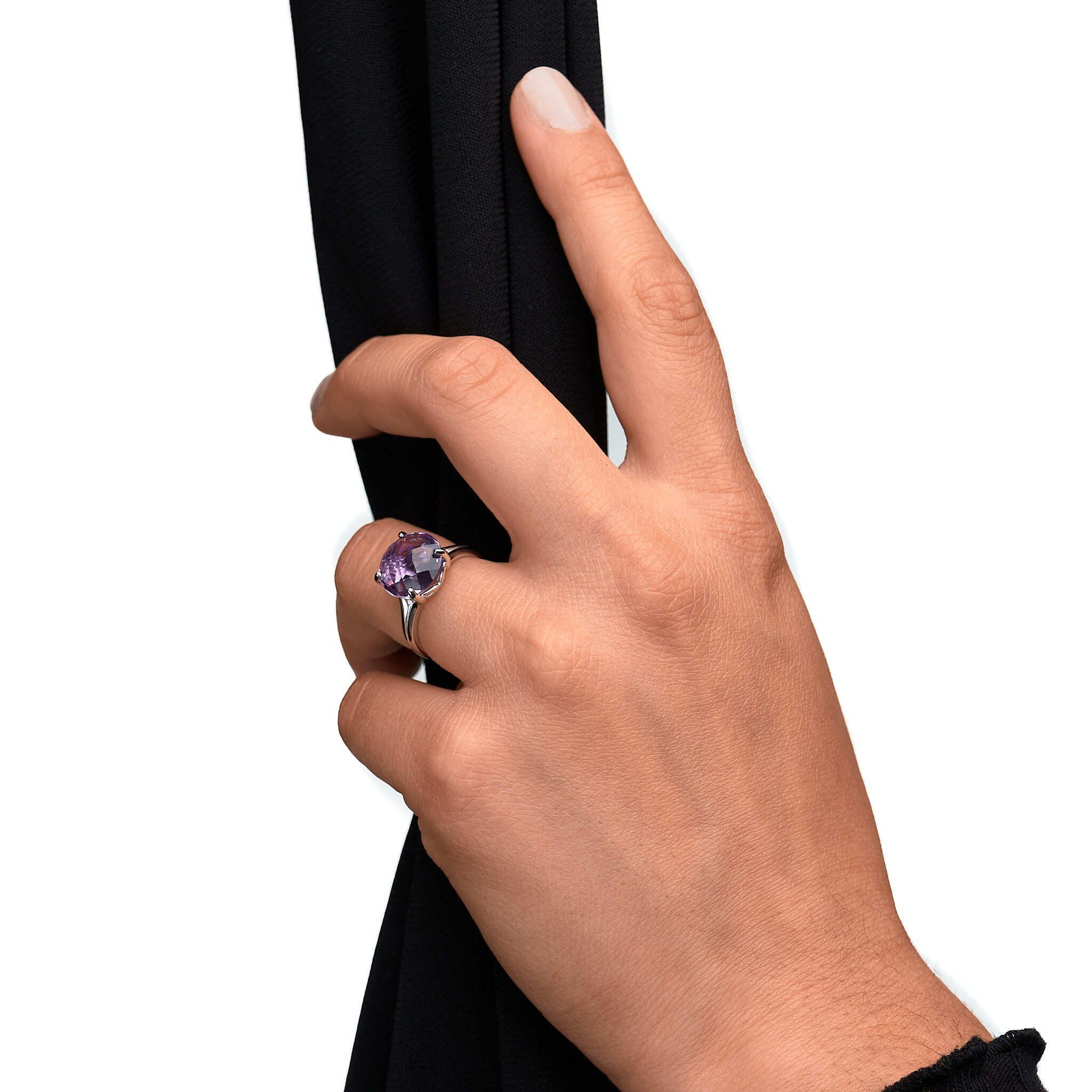 Zeeme Fingerring Silber 925 rhodiniert mit echtem Amethyst 12mm