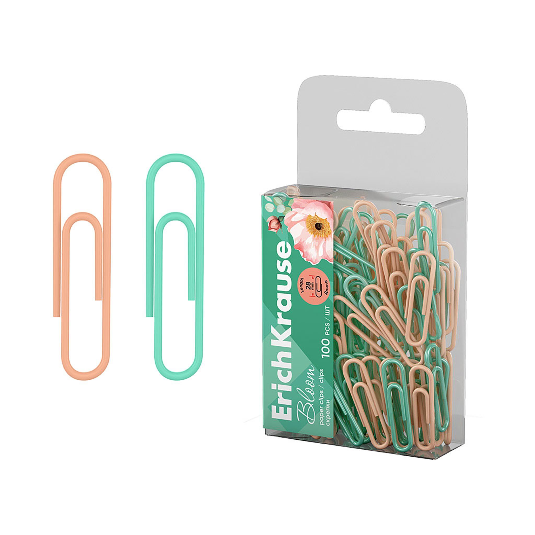 Erich Krause Büroklammer, Büroklammern 28mm Bloom kratzfrei & rostfrei 100 Stück Mint / Beige