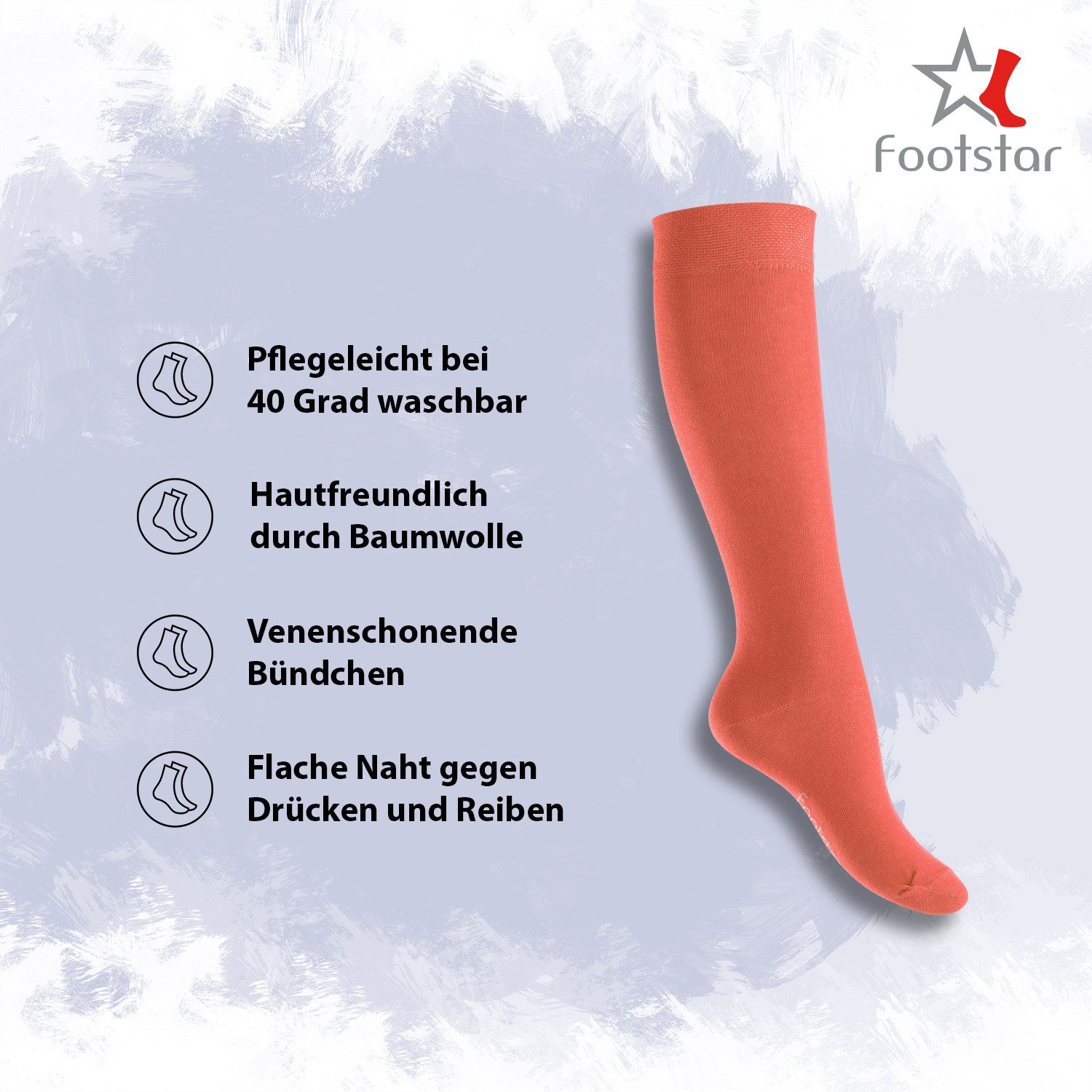 Footstar Langsocken EVERYDAY! 5 PAAR Damen & Herren Kniestrümpfe Lange Socken kniehoch – Bild 2 von 3