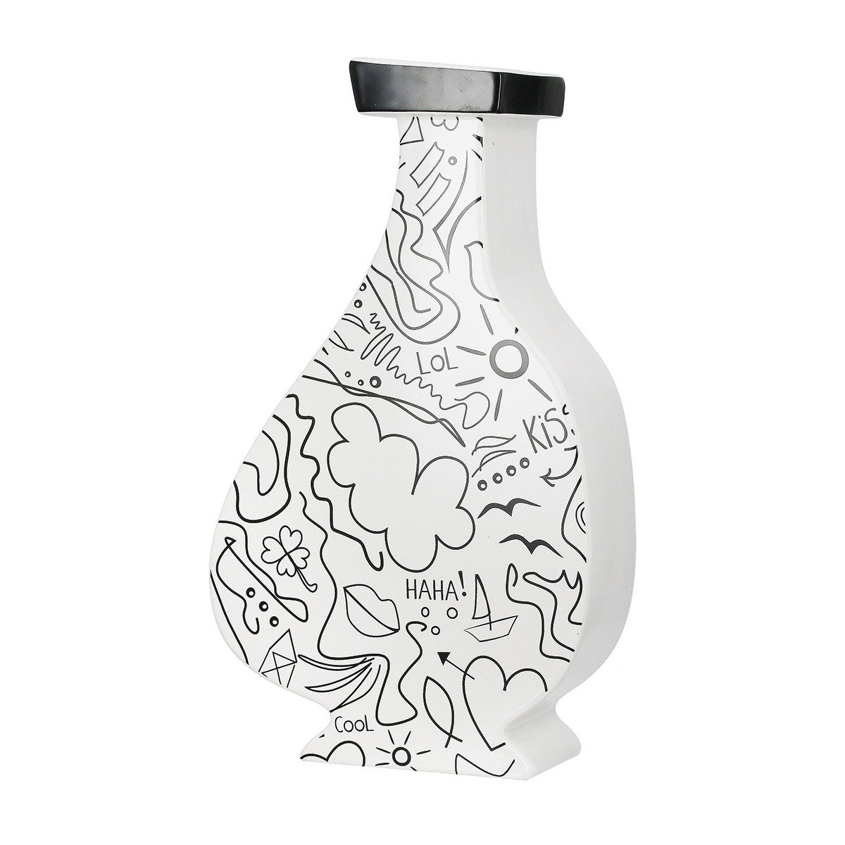 GILDE Dekovase Kragenvase Modern Art mit Einliniendesign, Weiß, 32,5 cm (1 St)