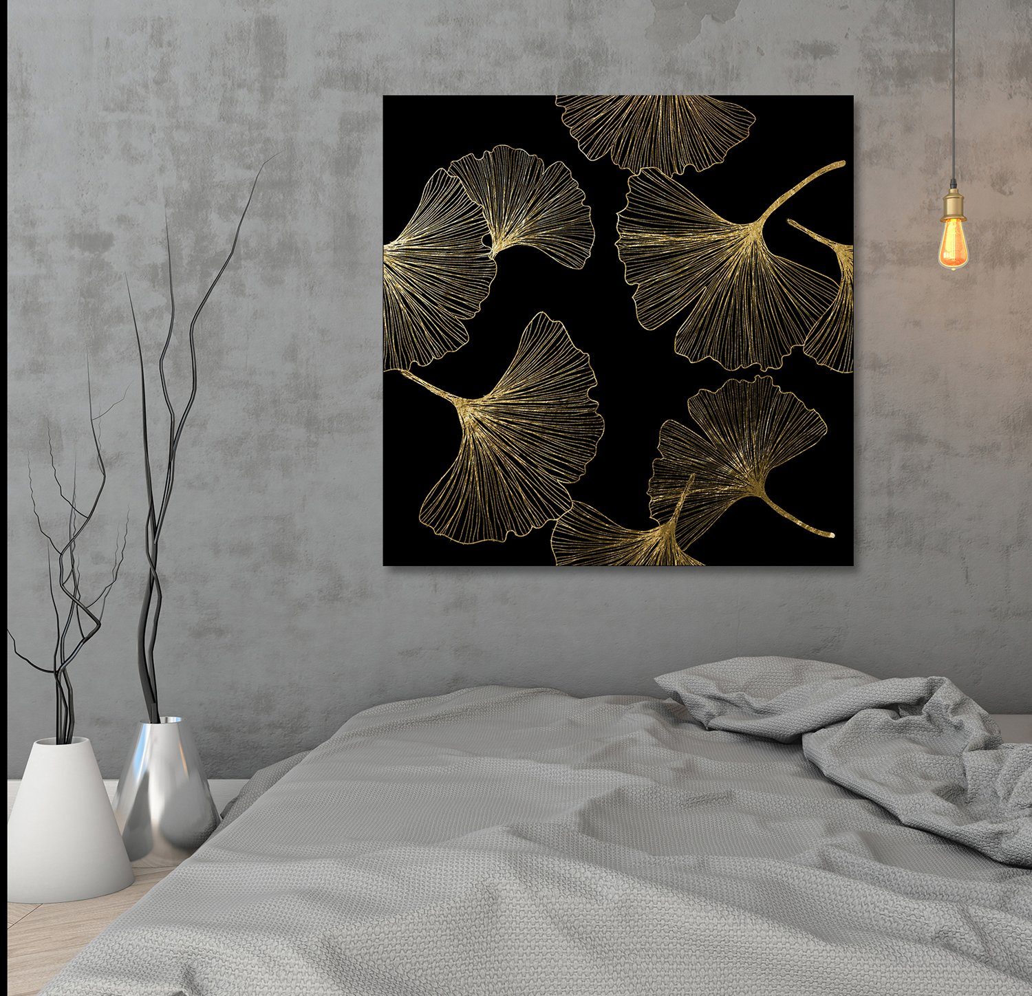 Leonique Acrylglasbild Blätter veredelt, Edel Blattgold St), Acrylbilder Blätter Handgearbeitet, - Gerahmt, (1 mit Goldveredelung