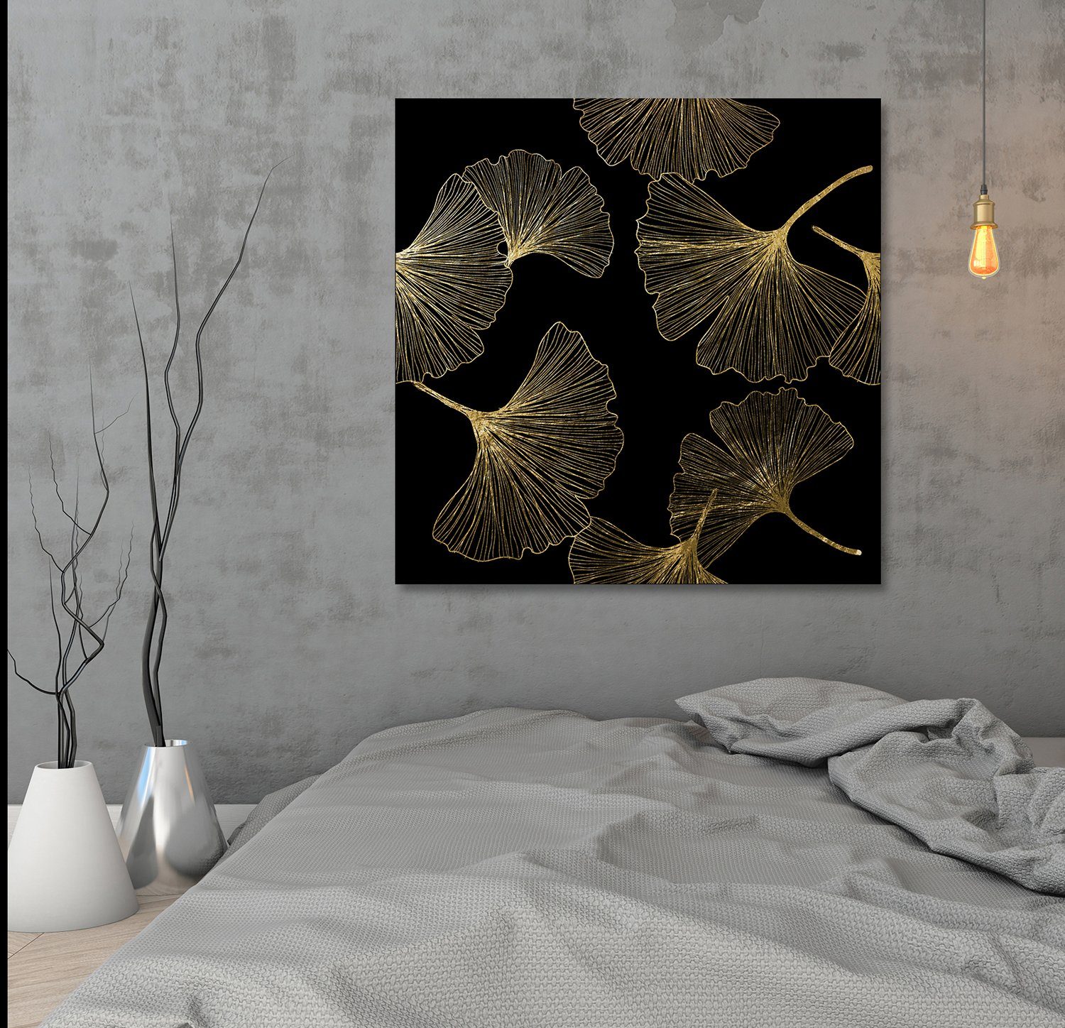 OTTO home Acrylglasbild Blätter - Acrylbilder mit Blattgold veredelt, Blumen, Blumenbilder, Blätter, Живопис, Kunst (1 St), Goldveredelung, Handgearbeitet, Gerahmt, Edel