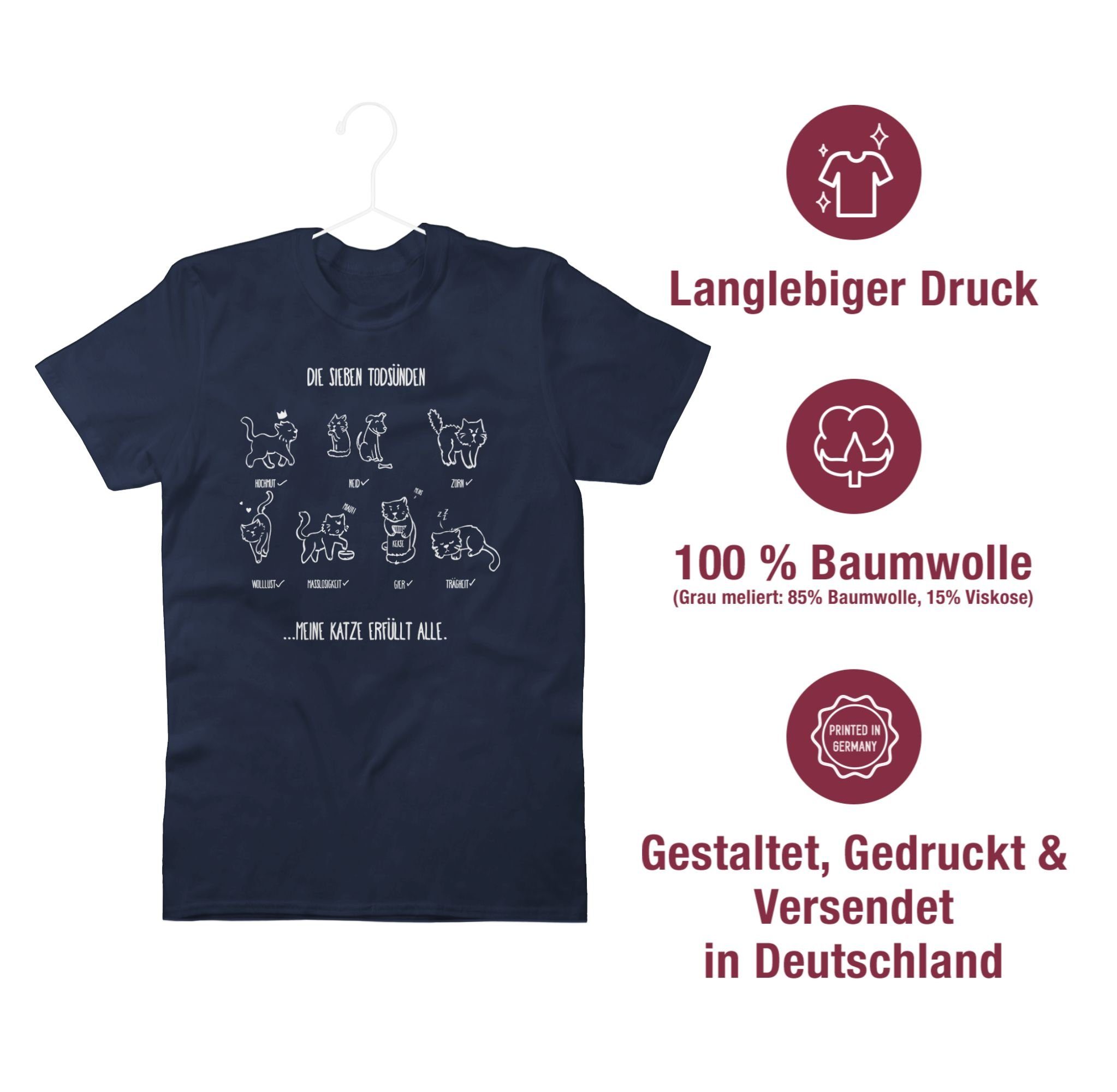 Shirtracer T-Shirt witziges Katzenmotiv - Todsünden Katzenbesitzer Geschenk
