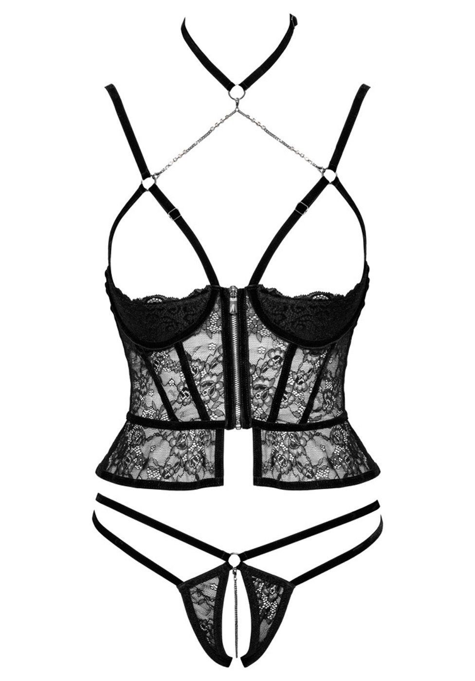 Abierta Fina Set: Bügel-BH Ouvert Slip und Brustfreie Corsage aus Spitze mi günstig online kaufen