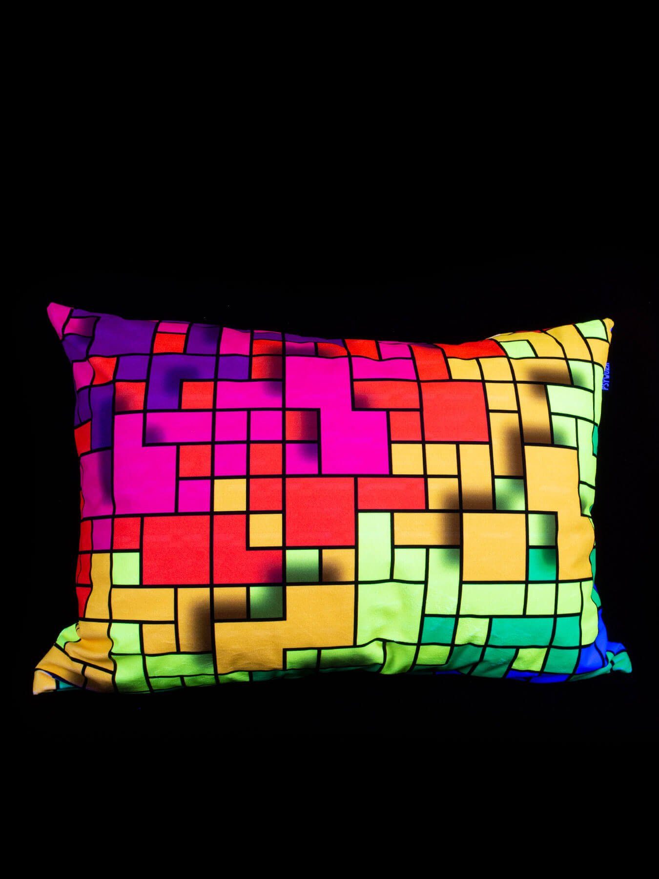 unter Pixel", UV-aktiv, leuchtet Neon Rainbow Dekokissen "Fancy Kissen Schwarzlicht PSYWORK 50x70cm, Schwarzlicht PSYWORK