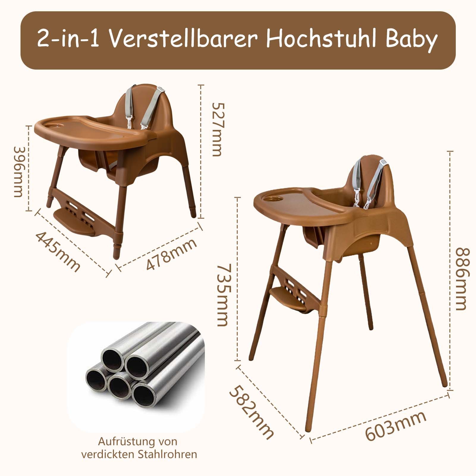 Yalion Kinderstuhl Kinderstuhl mit Tablett- Höhenverstellbarer Baby Chair K günstig online kaufen