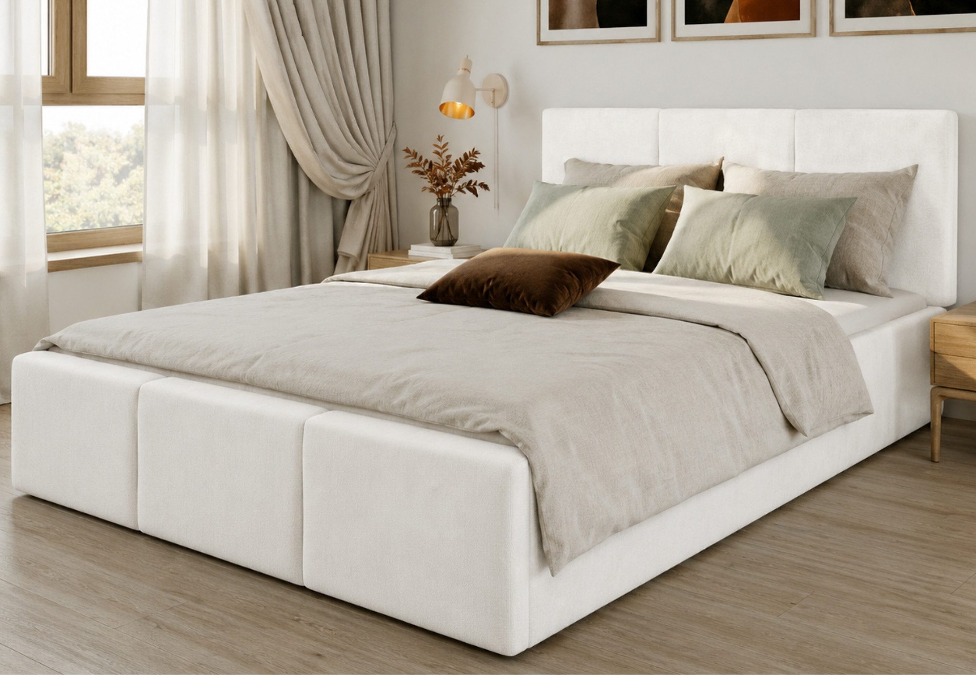 Home Collective Polsterbett Stauraumbett 120x200, 140x200, 160x200, 180x200 cm mit Kopfteil, 140×200 cm, mit Gasdruckfeder, Metallrahmen, Samtpolsterung, Beige