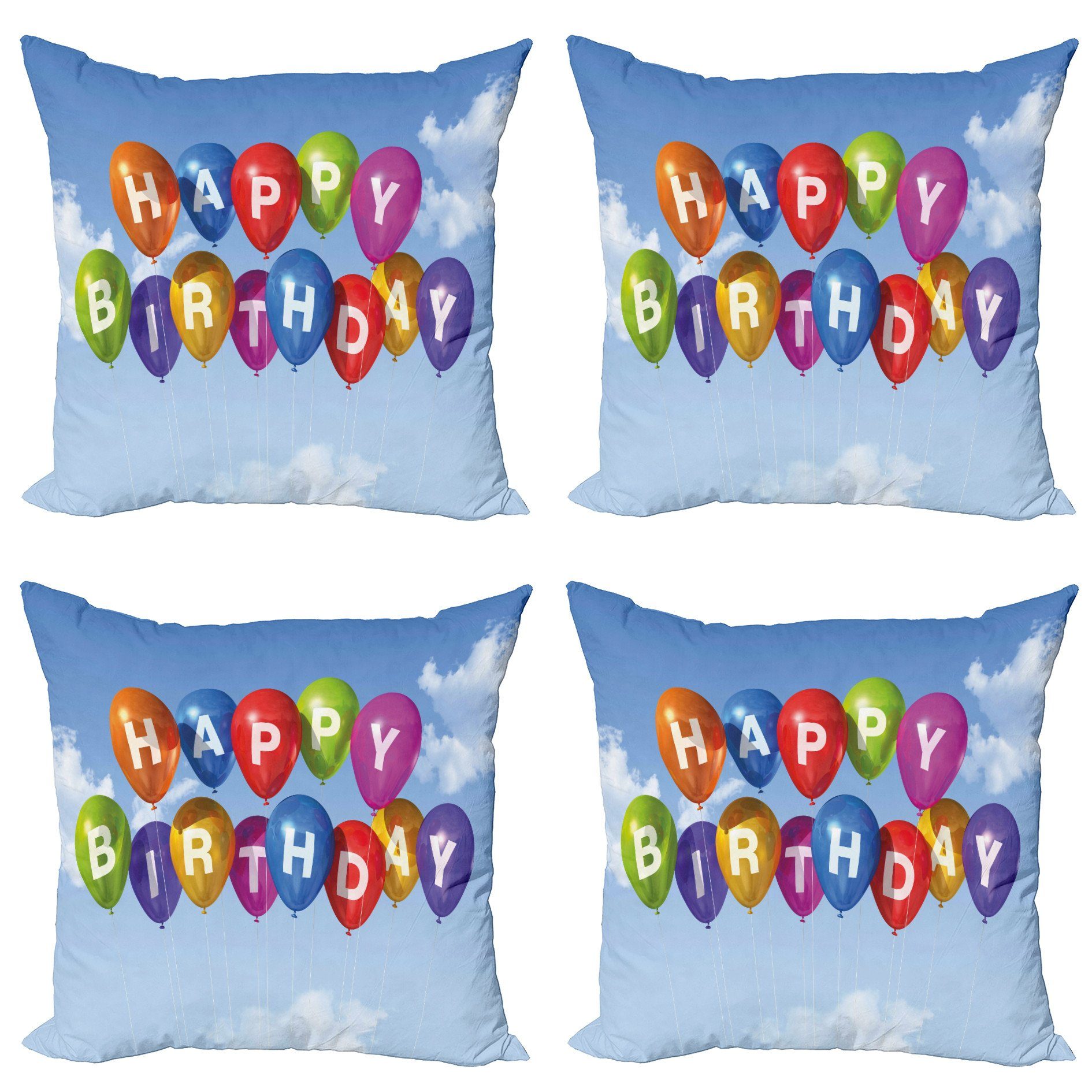 Kissenbezüge Modern Accent Doppelseitiger Digitaldruck, Abakuhaus (4 Stück), Geburtstag Luftballons Letters Sky
