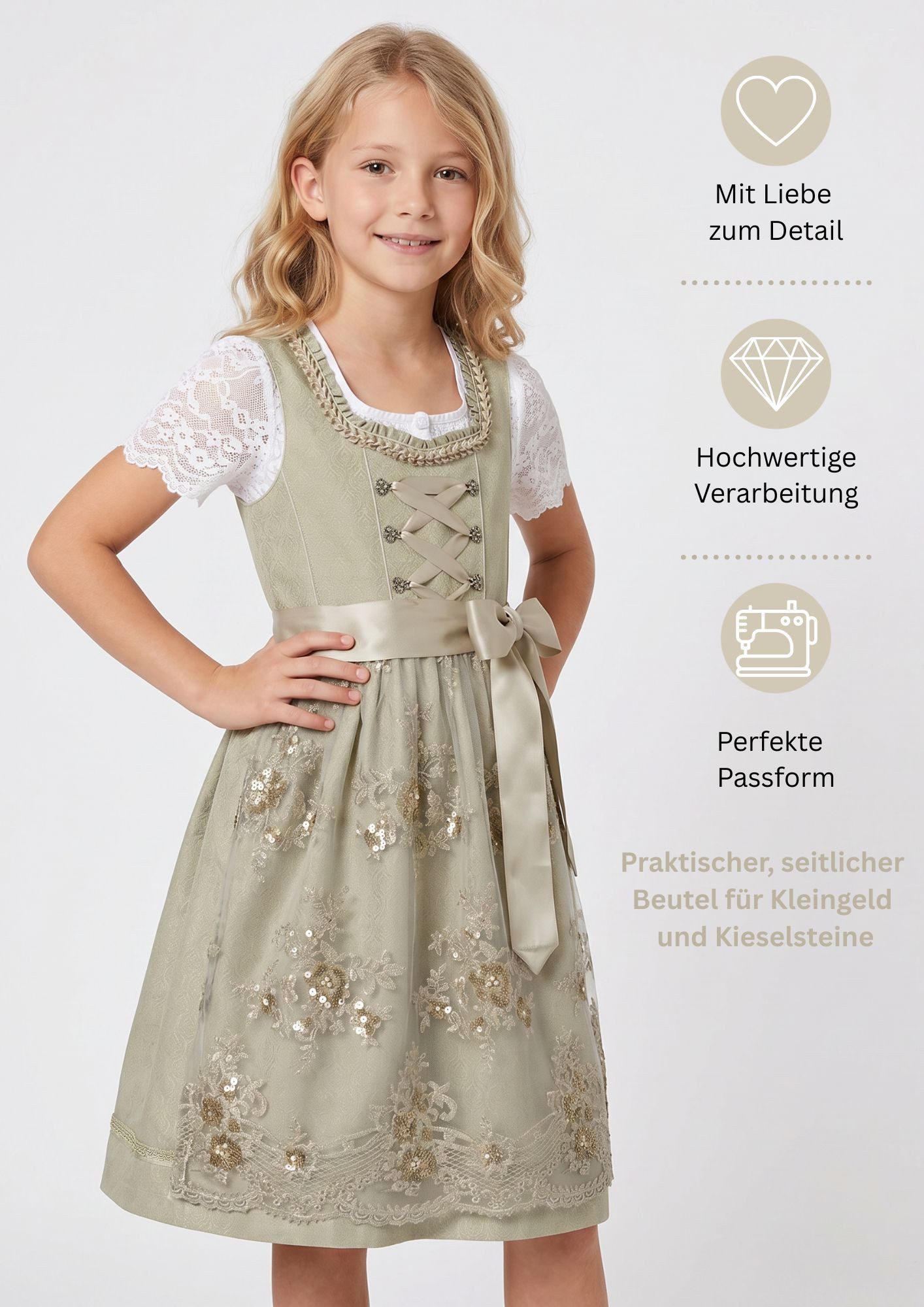Nübler Dirndl Kinderdirndl Gerhild in Kiwi von Nübler - Rocklänge knielang