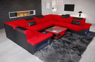 Sofa Dreams Wohnlandschaft Stoff Polster Sofa Couch Brianza U Form Stoffsofa, Mikrofaser, mit LED, ausziehbare Bettfunktion, USB-Anschluss, Designersofa