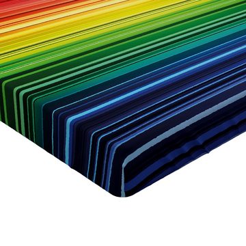 Spannbettlaken Soft Dekorativer Stoff Bettwäsche Rund-um Elastischer Gummizug, Abakuhaus, Abstrakt Regenbogen-Streifen Neon