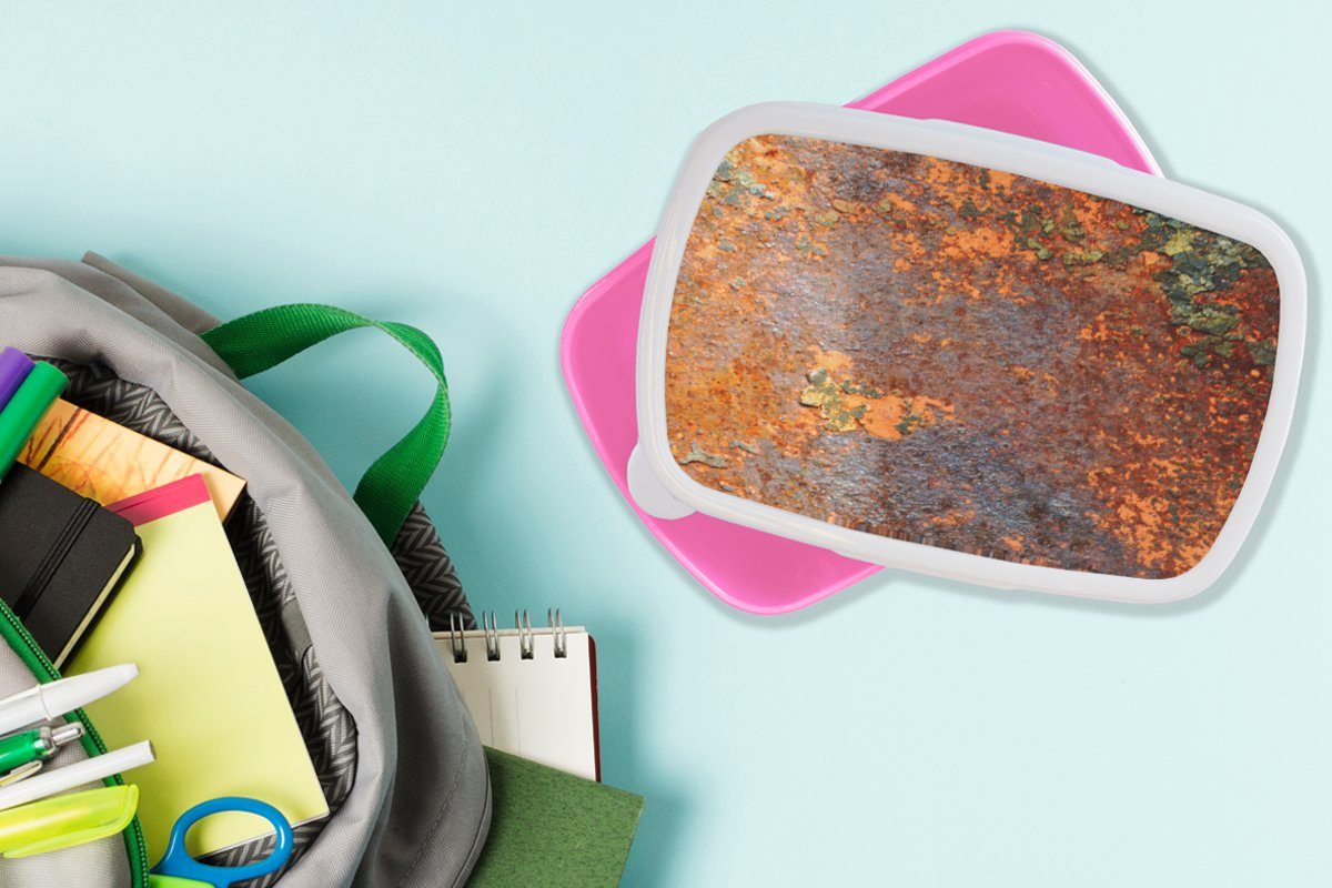 Brotdose rosa Mädchen, Snackbox, für Erwachsene, - Brotbox Kunststoff (2-tlg), Rost Kunststoff, Vintage - Eisen Kinder, Lunchbox - MuchoWow Industriell,