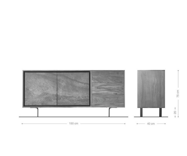 DELIFE Sideboard »Juwelo«, 150x40x75 Akazie Natur Stein Beine Schwarz  - Onlineshop Otto