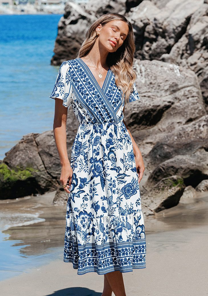 Cupshe Druckkleid Bedruckter Midirock mit Rüschen