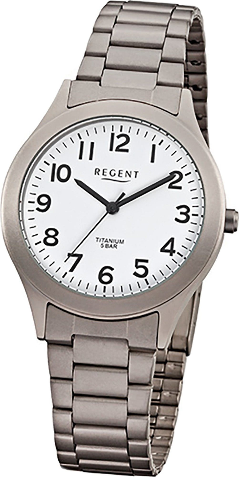 Regent Quarzuhr Regent Titan (Metall) Herren Uhr F-837, Herrenuhr mit Titanarmband, rundes Gehäuse, mittel (ca. 36mm), Elegant | Quarzuhren