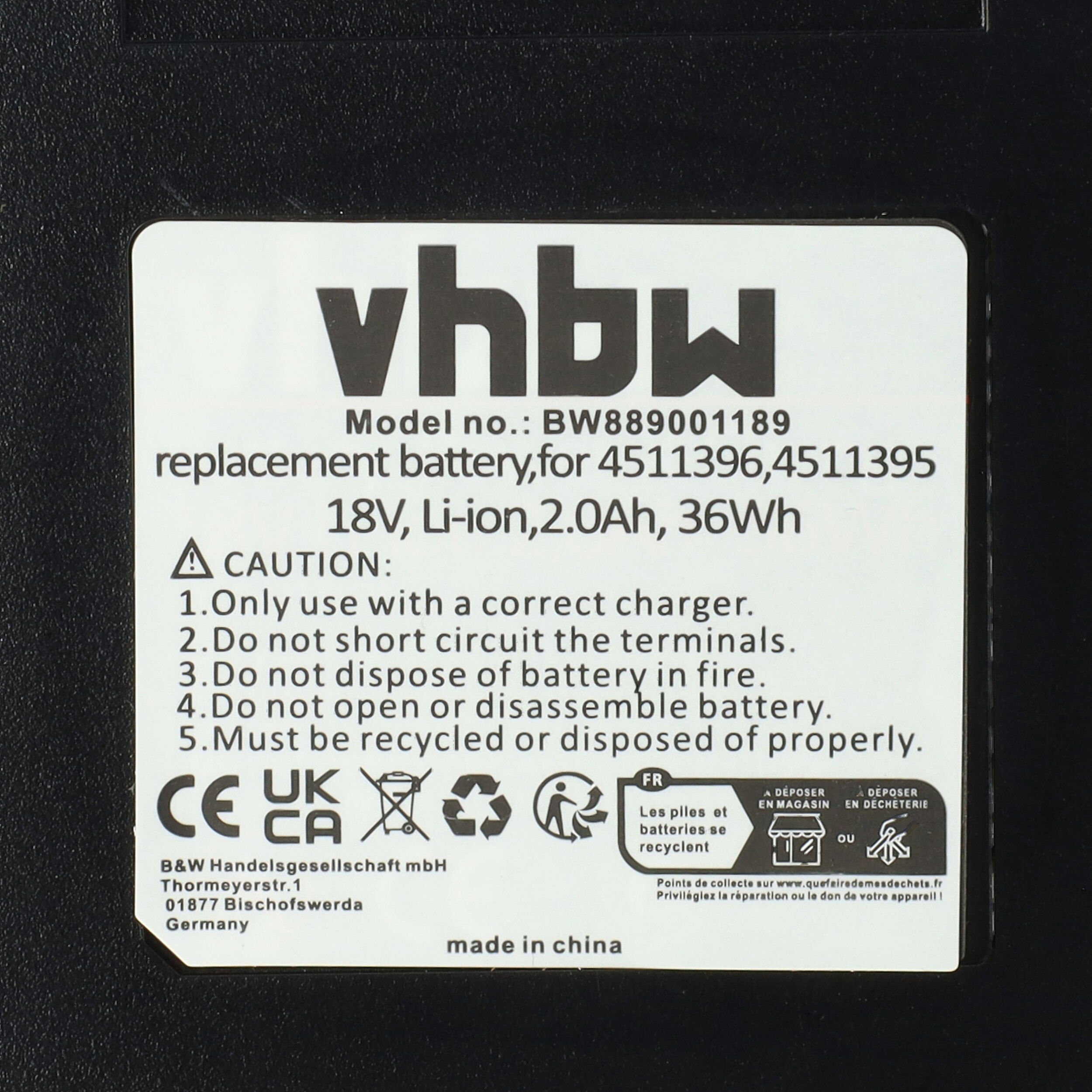 vhbw kompatibel mit Einhell Akku 2000 GP-LC Li V) 36/35, 18/210 (18 GP-LB Li-Ion mAh