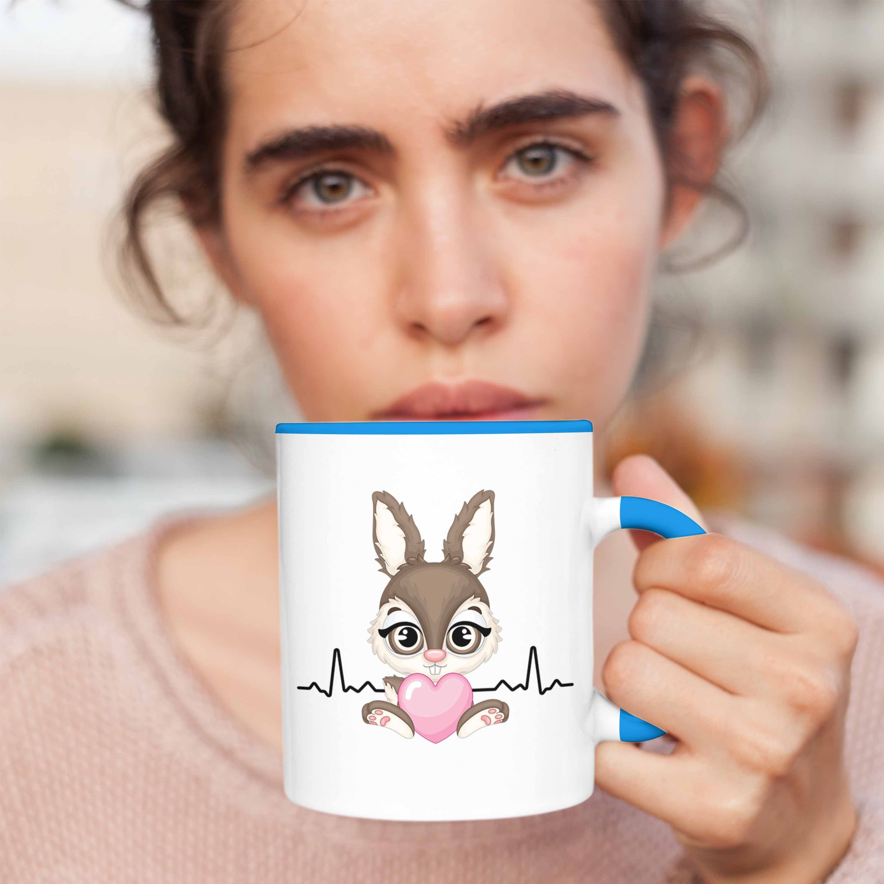 Trendation Tasse Hasen Tasse Geschenk Blau Kaninchen Herzschlag Kinder Hasen-Besitzer
