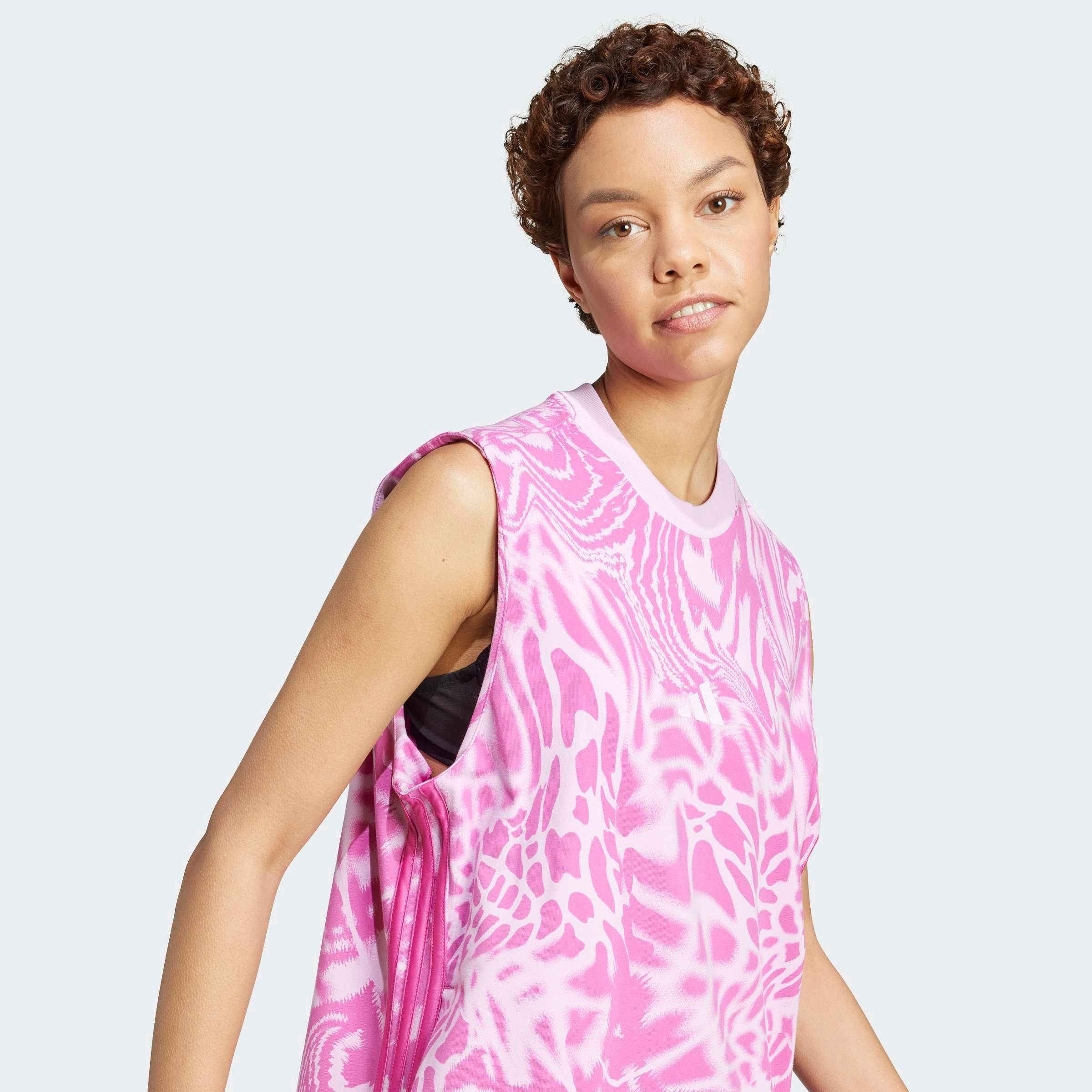 adidas Sportswear Shirtkleid W AOP 3S DRE aus Baumwolle mit Elasthan, sportlich, ohne Verschluss