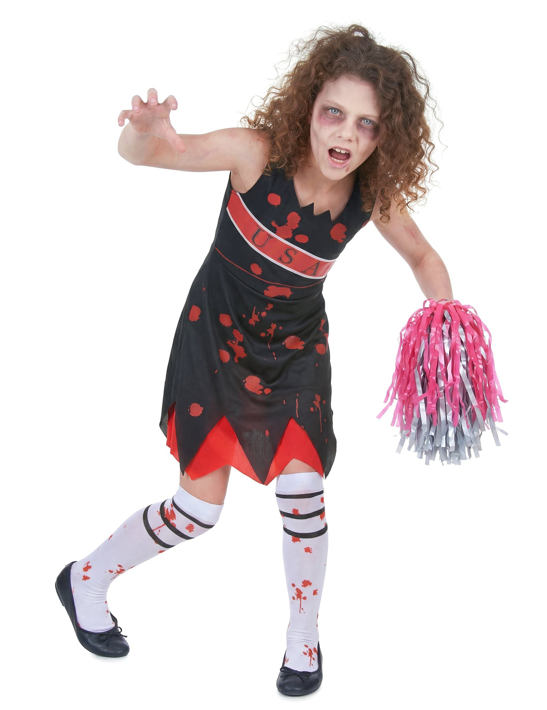 JADEO Kostüm Zombie-Cheerleaderin-Kinderkostüm schwarz-rot