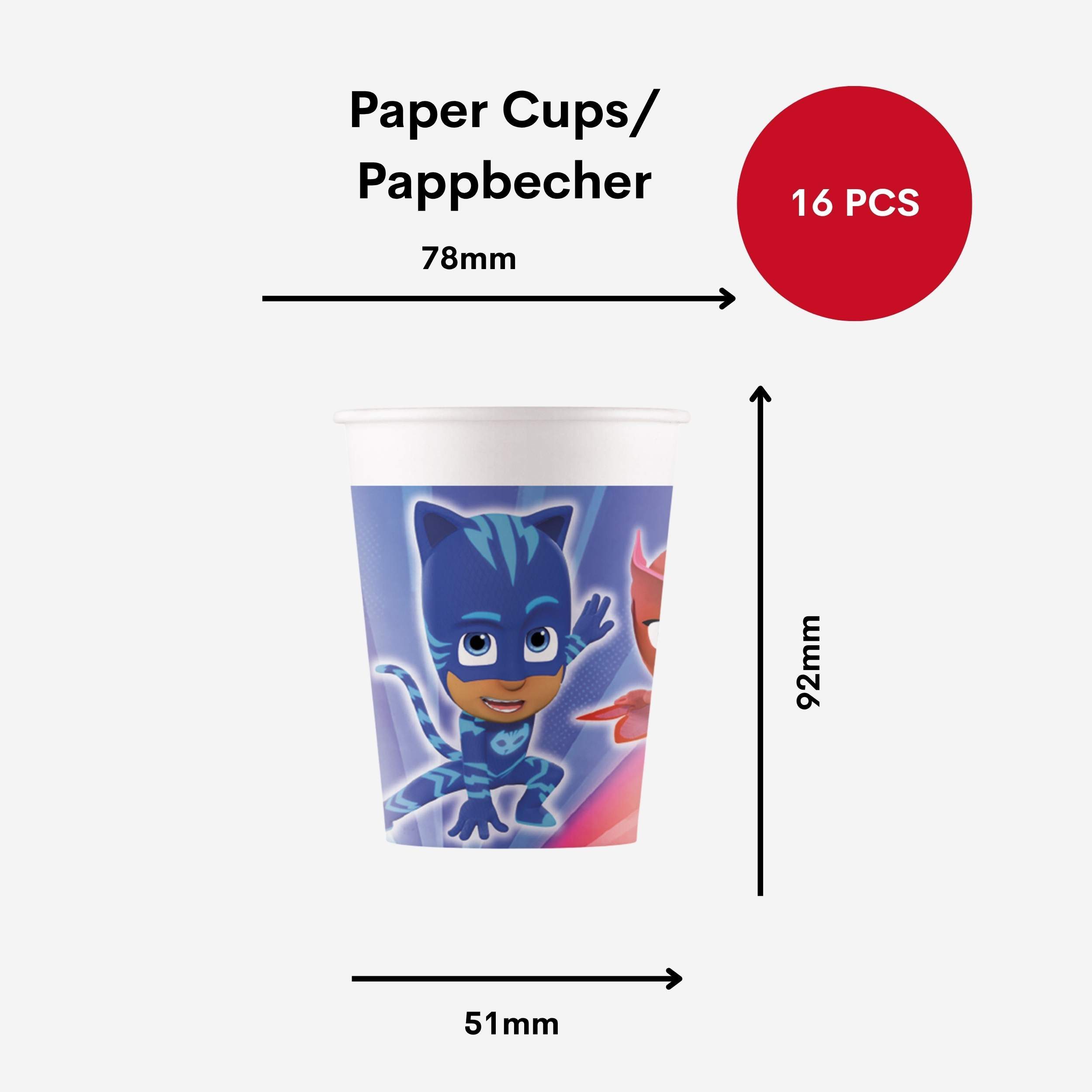 Procos Einweggeschirr-Set 74-tlg PJ Masks Pyjamahelden Partyset für Kindergeburtstag, 16 Personen