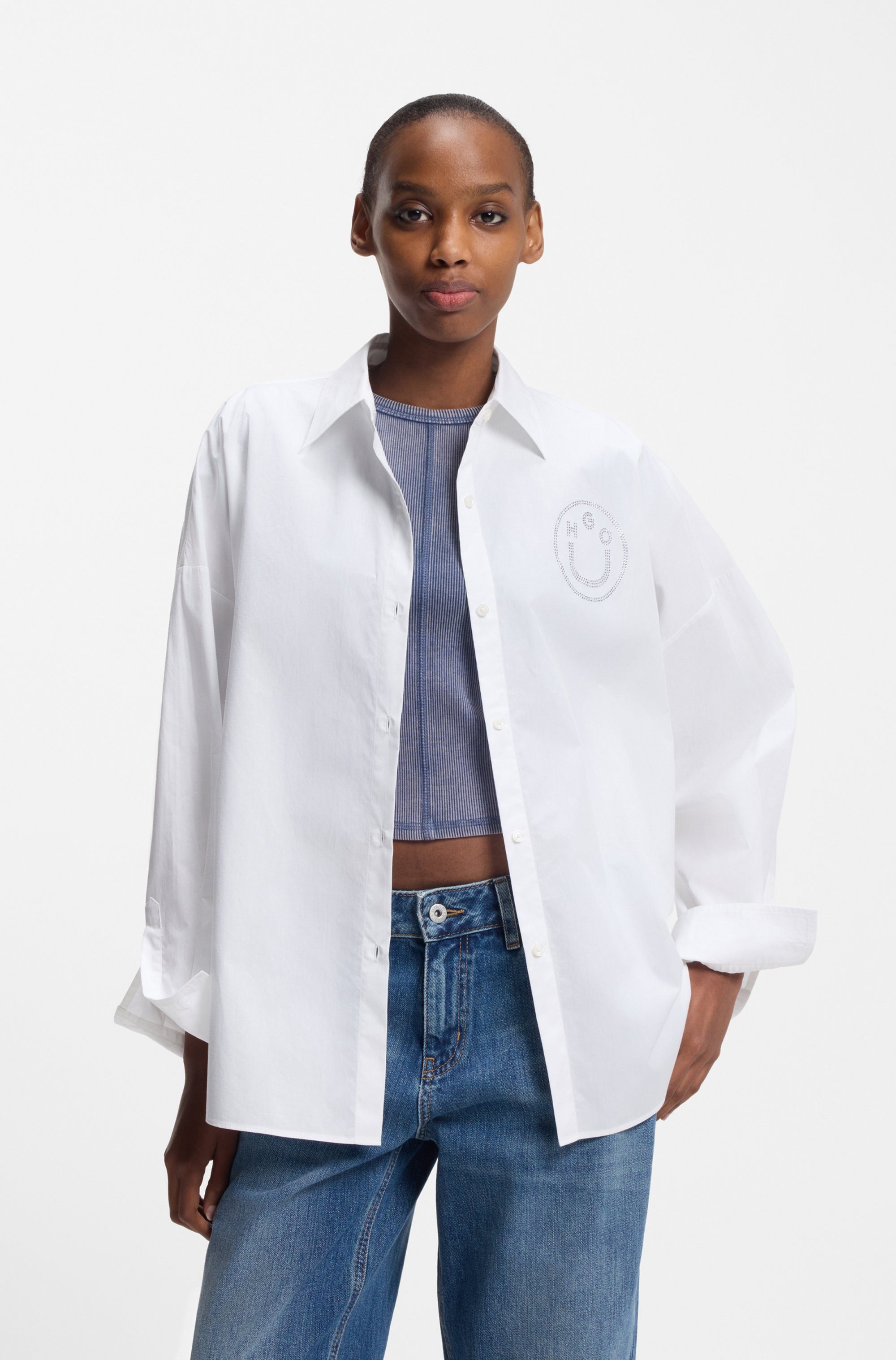 HUGO Blue Hemdbluse Edafne im Oversized Fit, aus Baumwolle günstig online kaufen