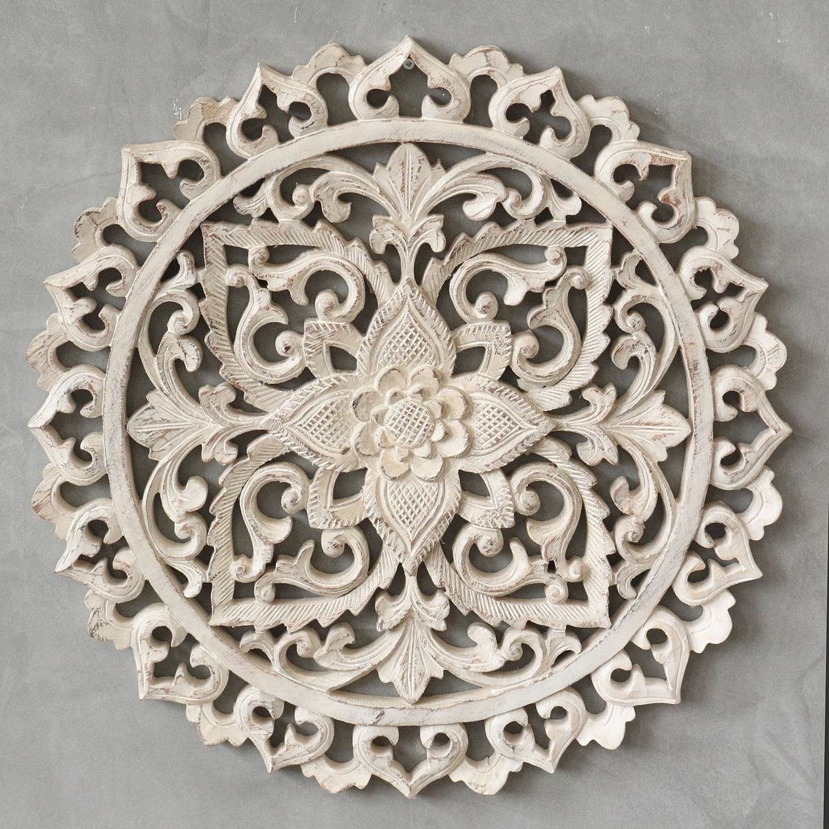 Oriental Galerie Holzbild Relief Mandala Blume Handarbeit 40 Weiß St), Blume (1 Wandbild Holz cm