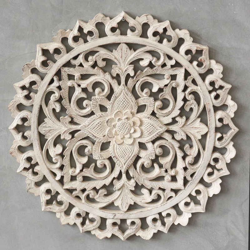 Oriental Galerie Holzbild Wandbild Relief Holz Blume Mandala Weiß 40 cm, Blume (1 St)