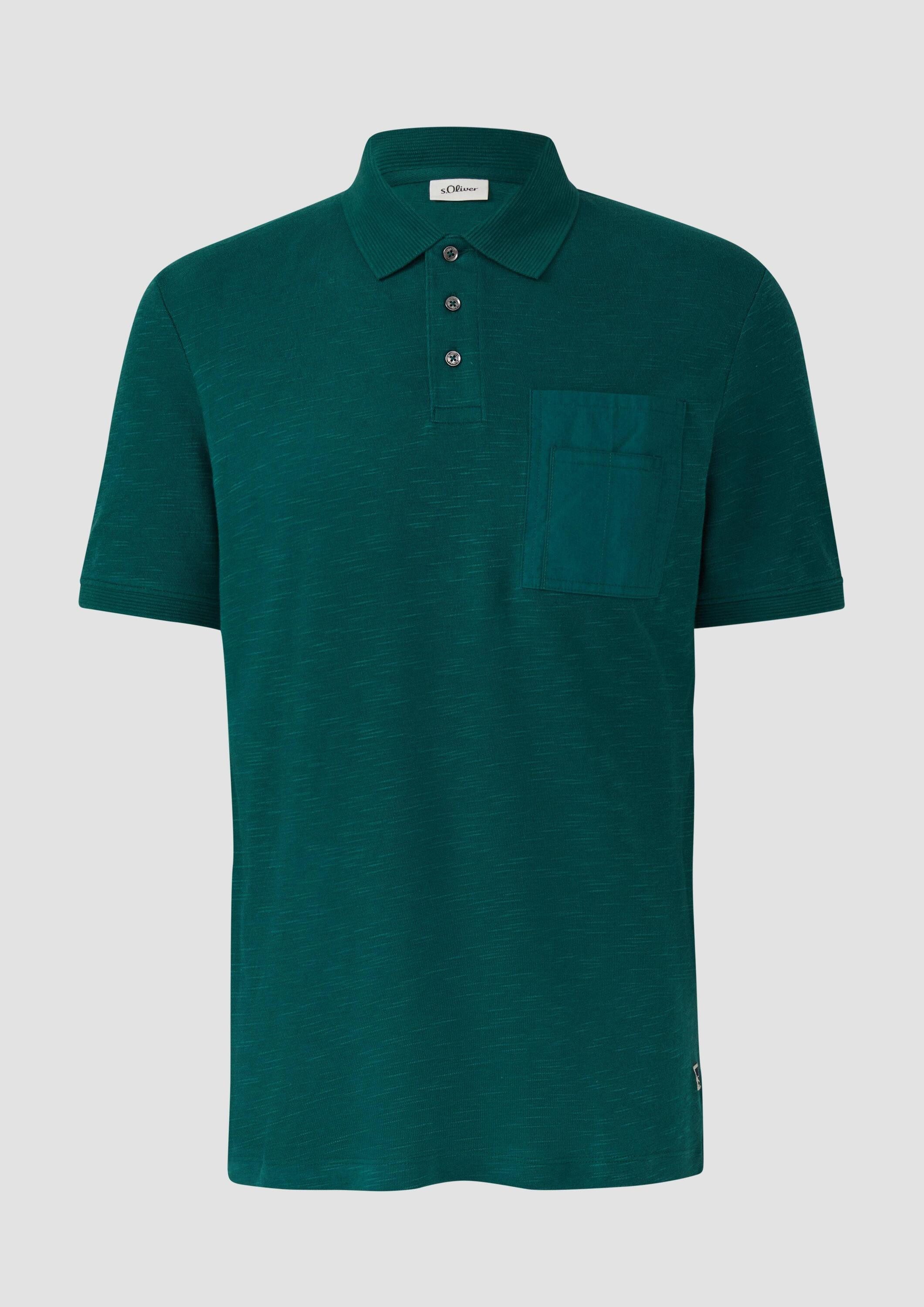 s.Oliver Kurzarmshirt Polo-Shirt Poloshirt mit Flammgarnstruktur und Brusttasche