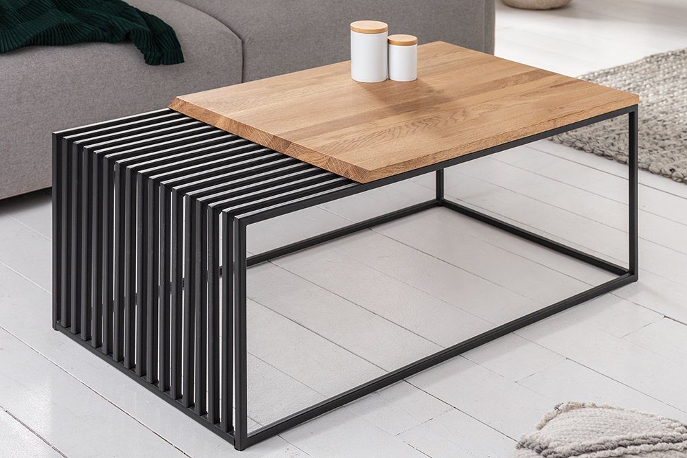 riess-ambiente Couchtisch ARCHITECTURE 100cm natur / schwarz (Einzelartikel, 1-St), Wohnzimmer · Eiche-Massivholz · Metall · geölt · Industrial Design