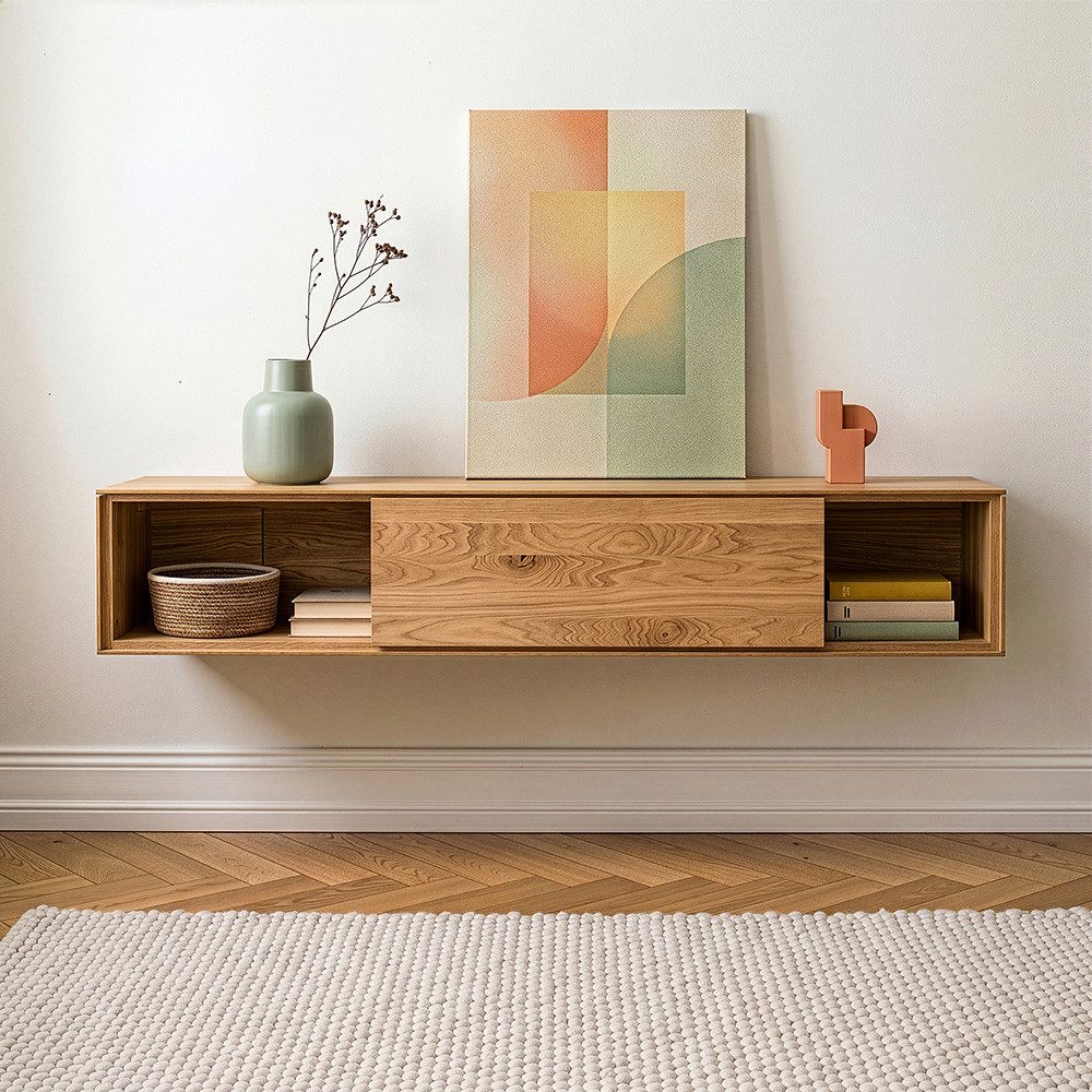 Lomadox Hängeschrank WYNDHAM-69 150cm breit, mit Schiebetür, Wildeiche massiv geölt