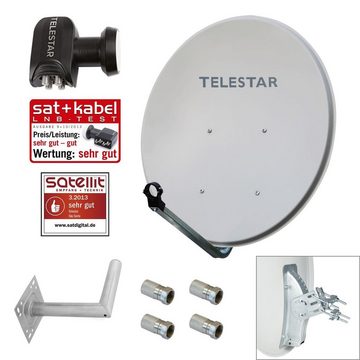 TELESTAR DIGIRAPID 60S 4 Teilnehmer-Anlage mit Wandhalter u. Steckern SAT-Antenne (60 cm, Stahl, 4-Teilnehmer Anlage)
