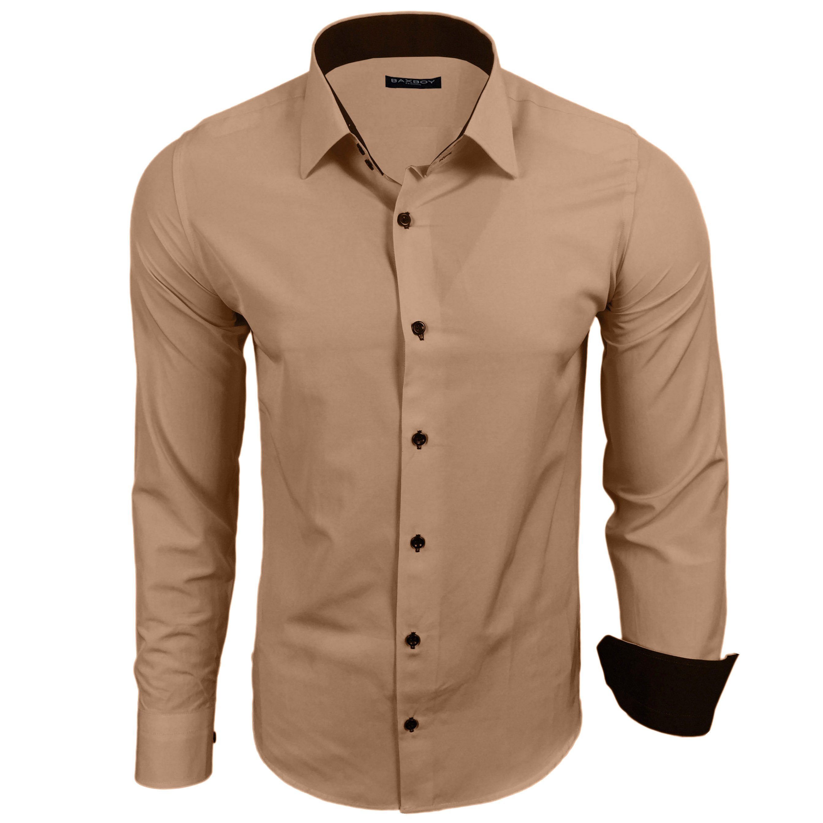 Baxboy Langarmhemd Kentkragen Businesshemd Slim Fit Hemd mit farblich abgesetzten B-444