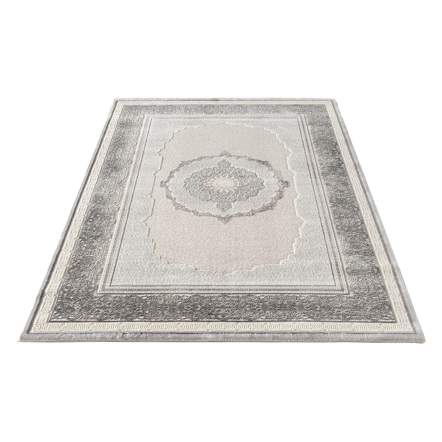 Carpetilla Designteppich Designer Teppich kurz Flor Wohnzimmer Klassisch Orient L.Grau, rechteckig, Höhe: 13 mm, Wohnzimmer