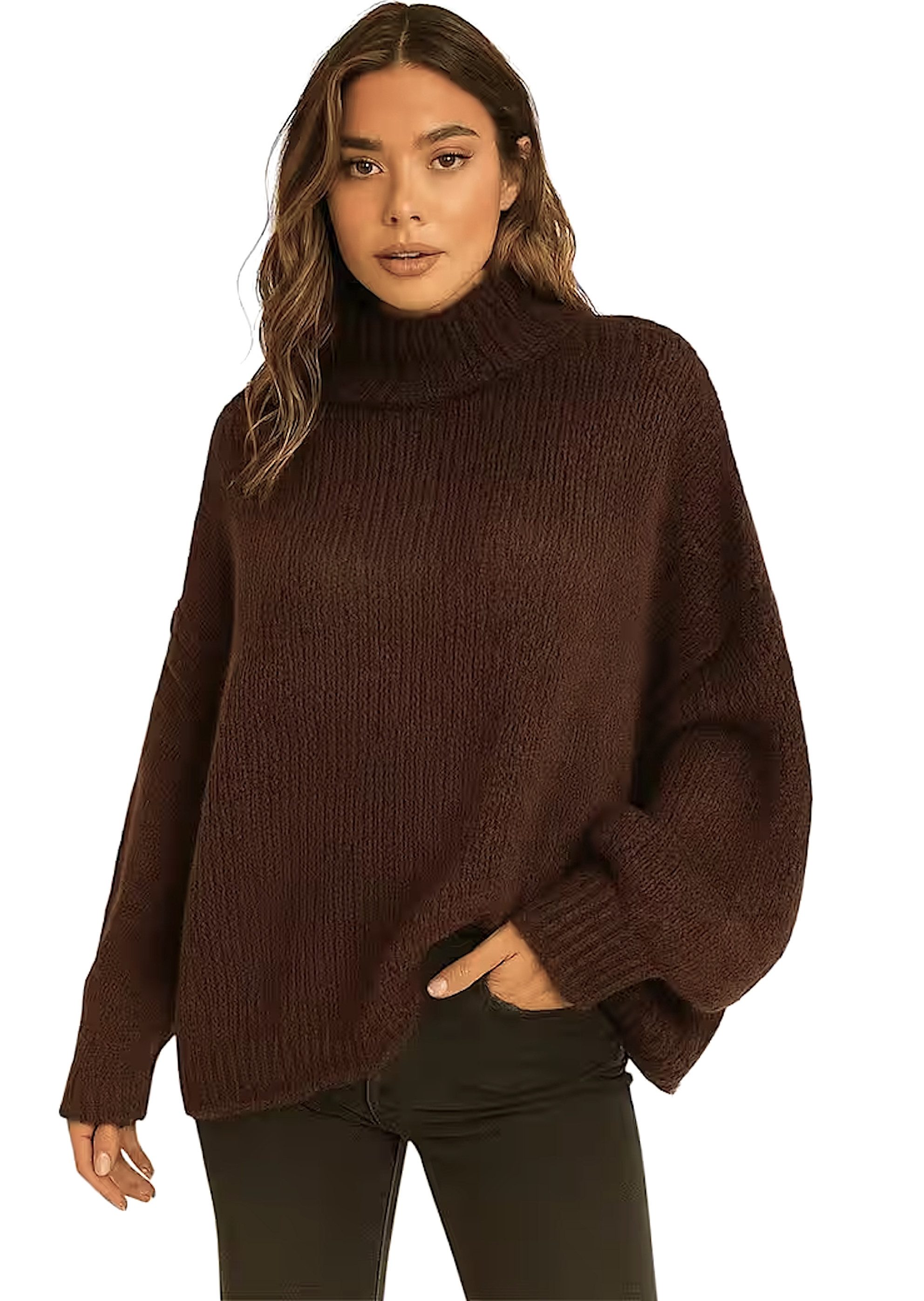 Worldclassca Довгі WORLDCLASSCA Damen Oversize Strickpulllover Lang Pulli mit Steh Kragen Neue Kollektion - Stilvolle und gemütliche Strickmode für Damen